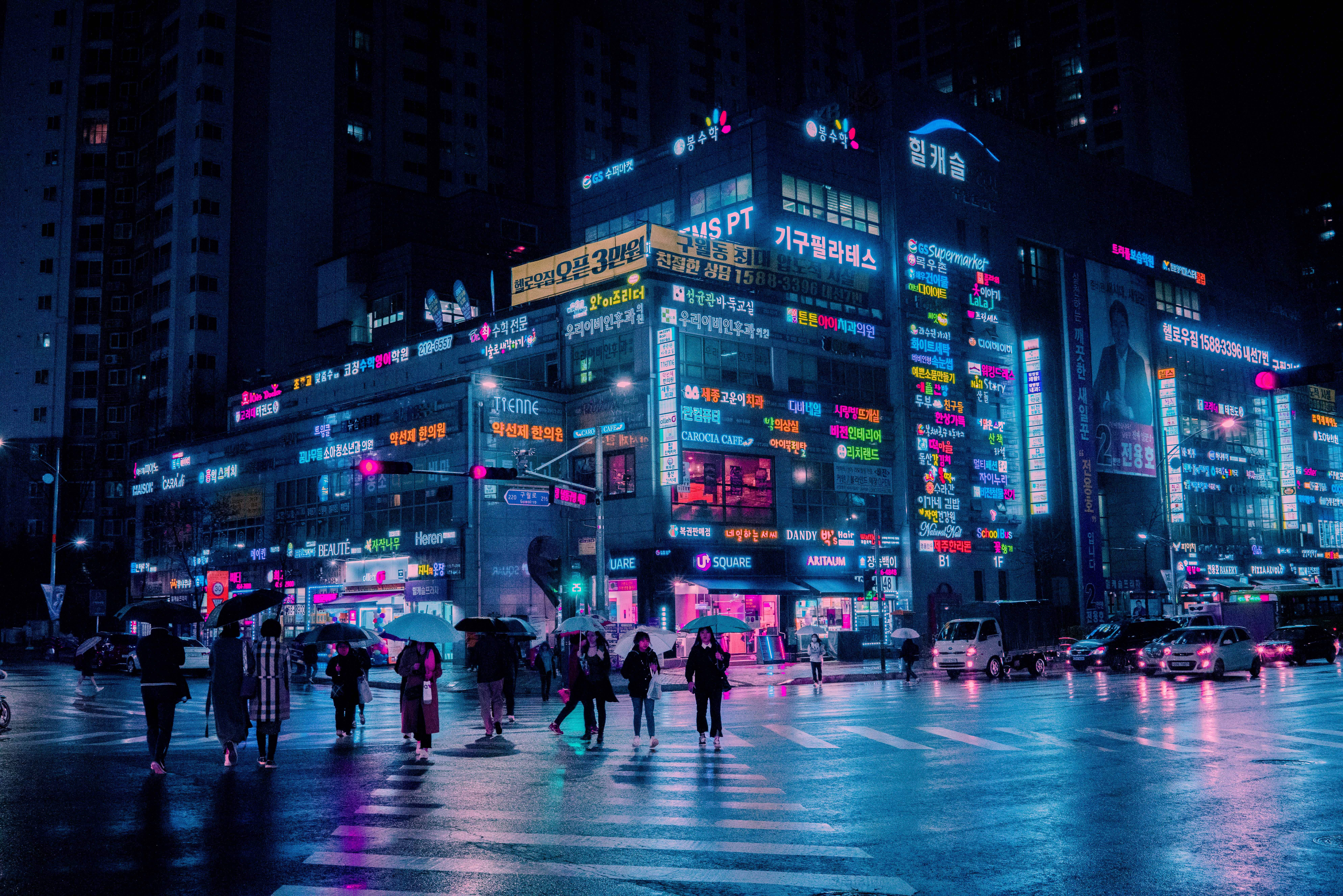 Oraș Neon Întunecat din Coreea Fundal