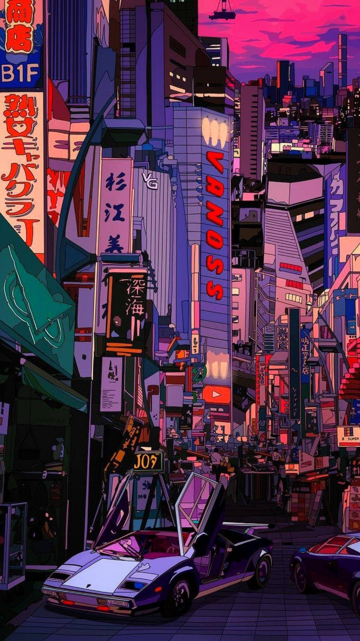 Oraș Retro Tokyo Estetic Fundal