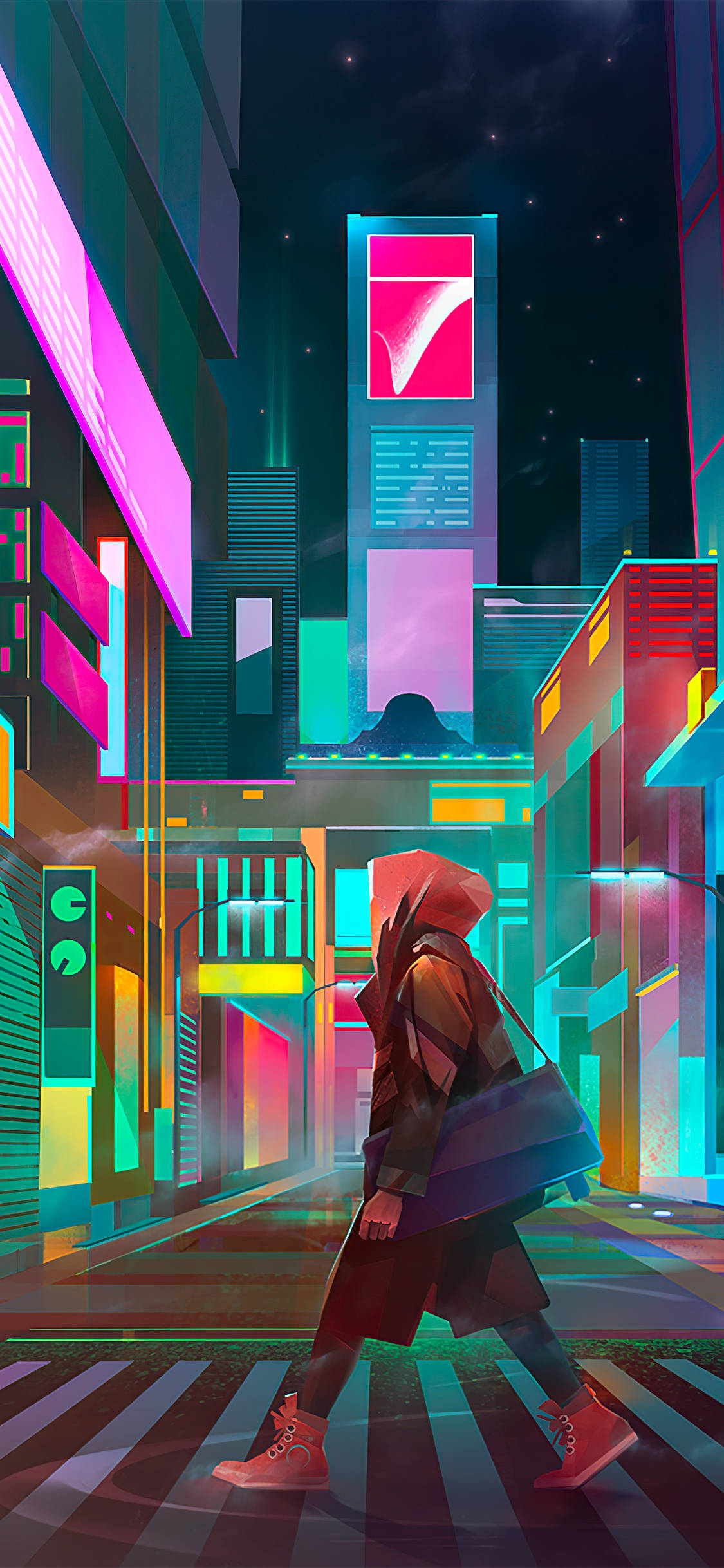 Orașul Neon Noaptea Cyberpunk iPhone X Fundal
