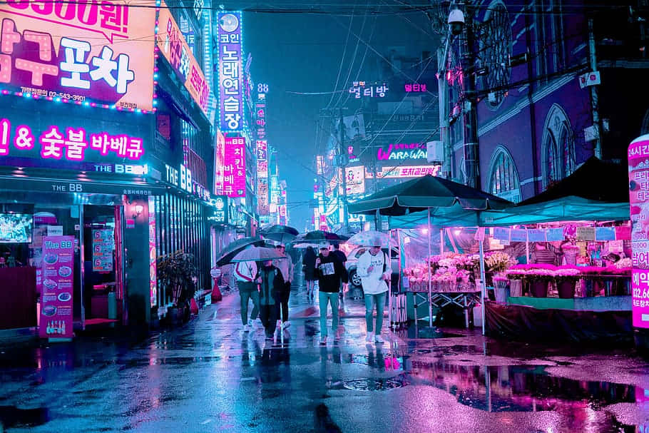 Orașul Roz Neon din Seul Fundal