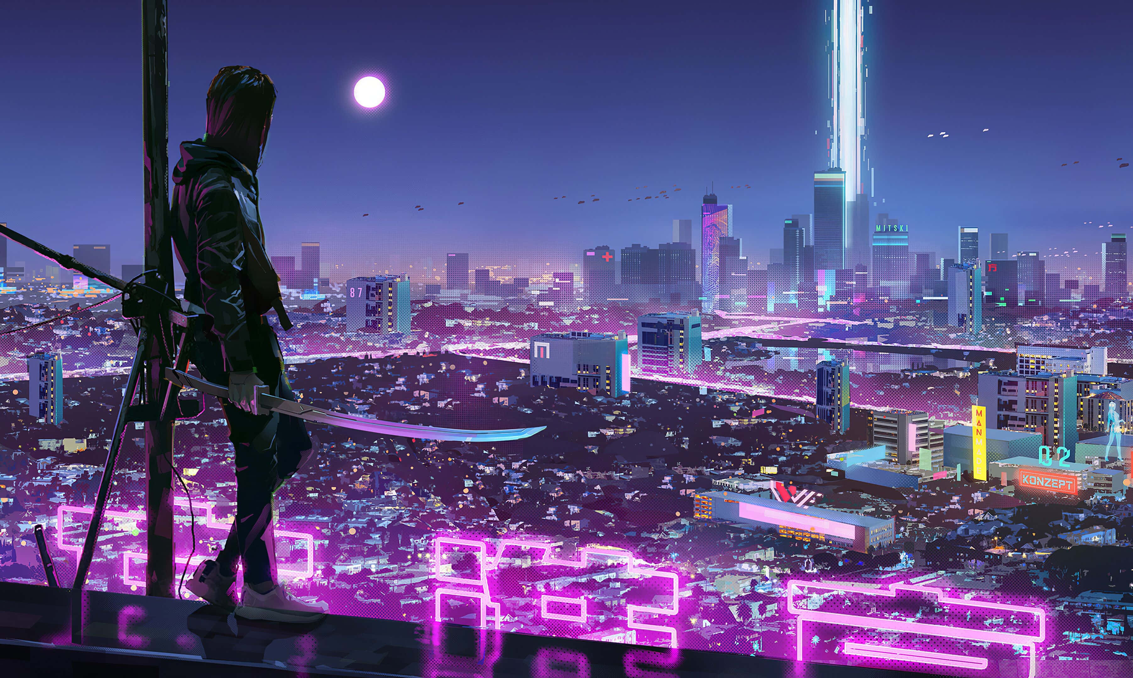 „Orașul Strălucitor al Neon City” Fundal