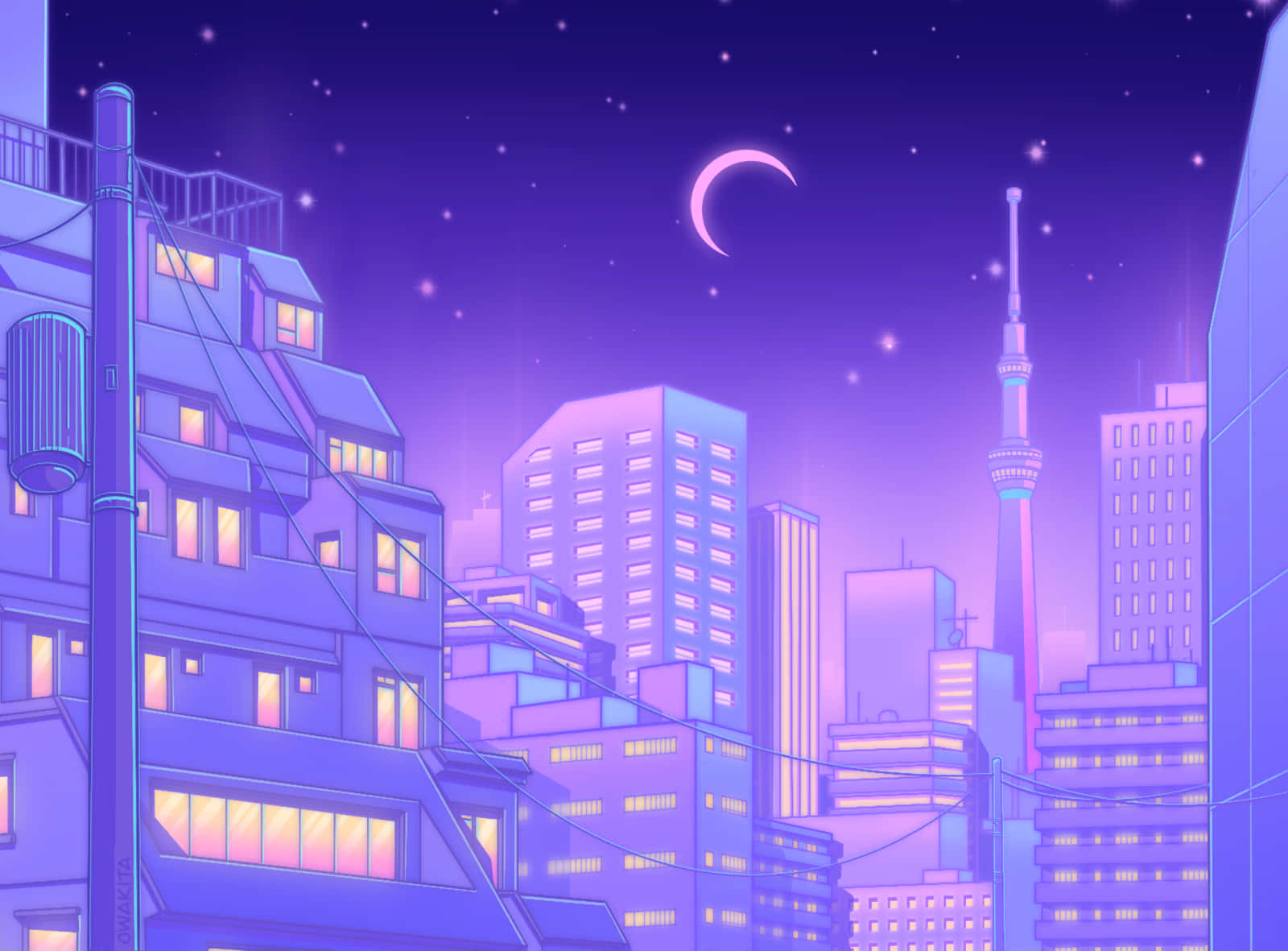 Orașul Tokyo Noaptea în Mov Anime Fundal