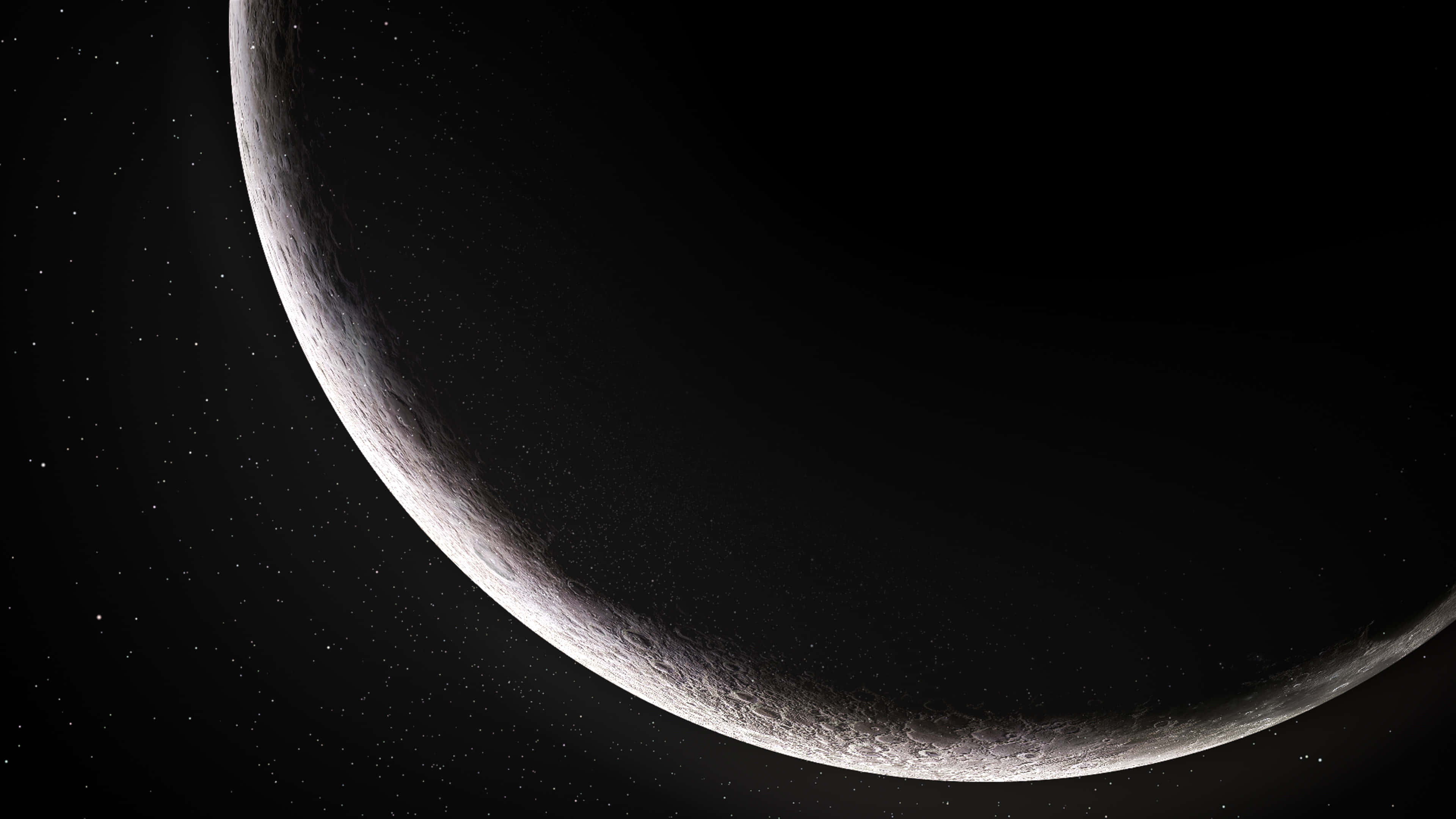 Orizont cu Lună în Semilună – Seninătate Cosmică în Spațiul Adânc Fundal