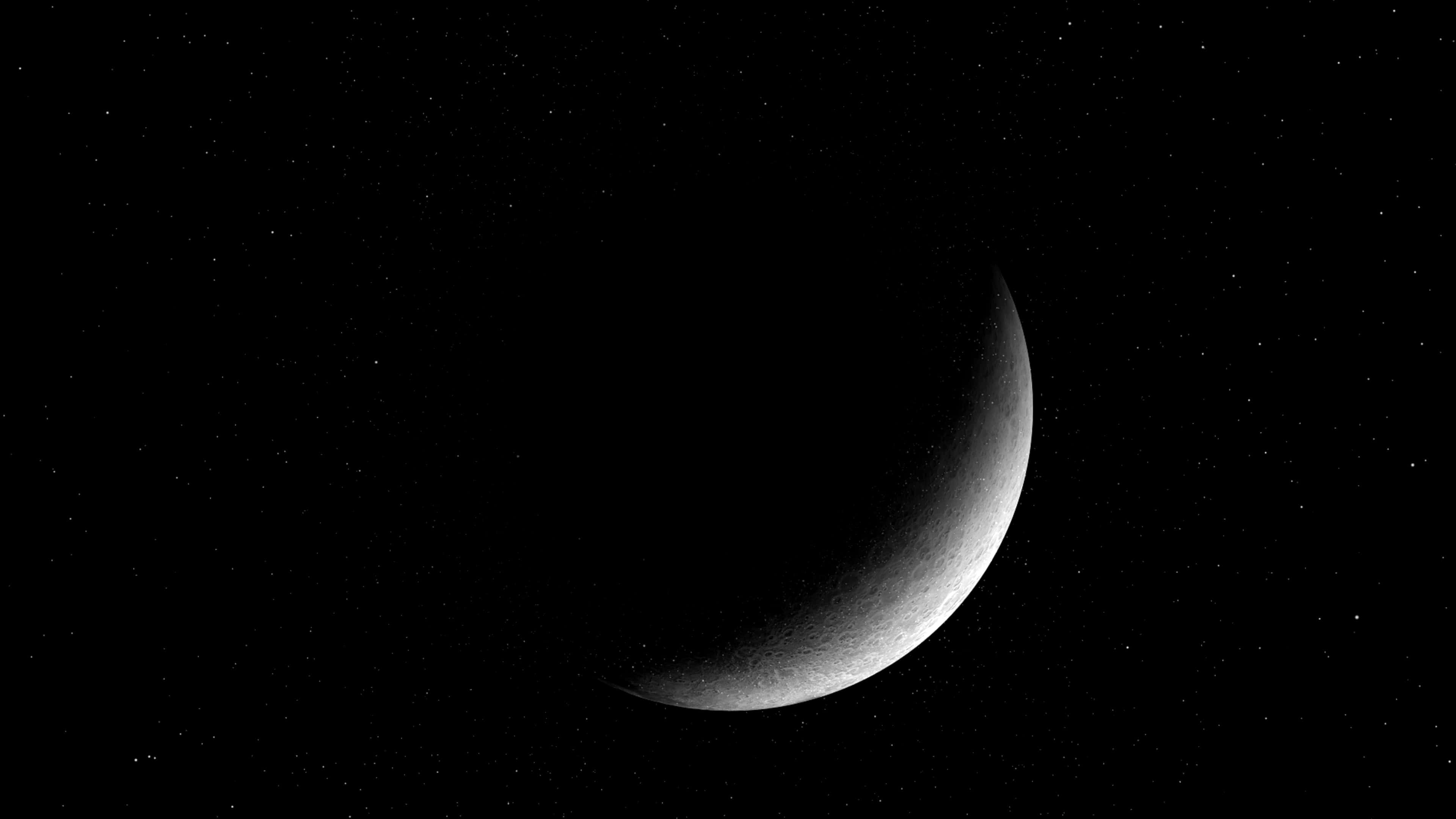 Orizont cu Lună în Semilună – Seninătate Cosmică în Spațiul Adânc Fundal