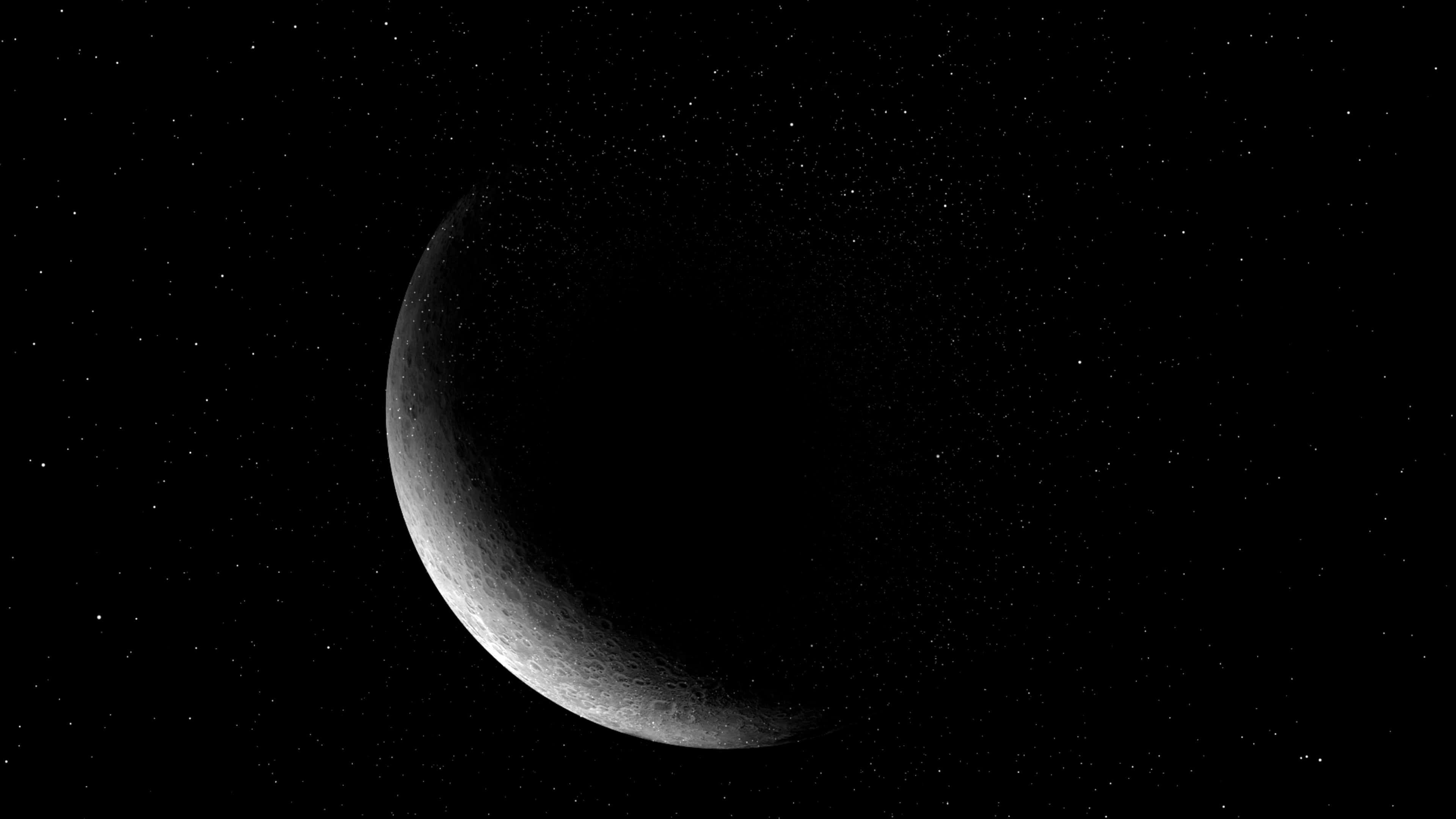 Orizont cu Lună în Semilună – Seninătate Cosmică în Spațiul Adânc Fundal