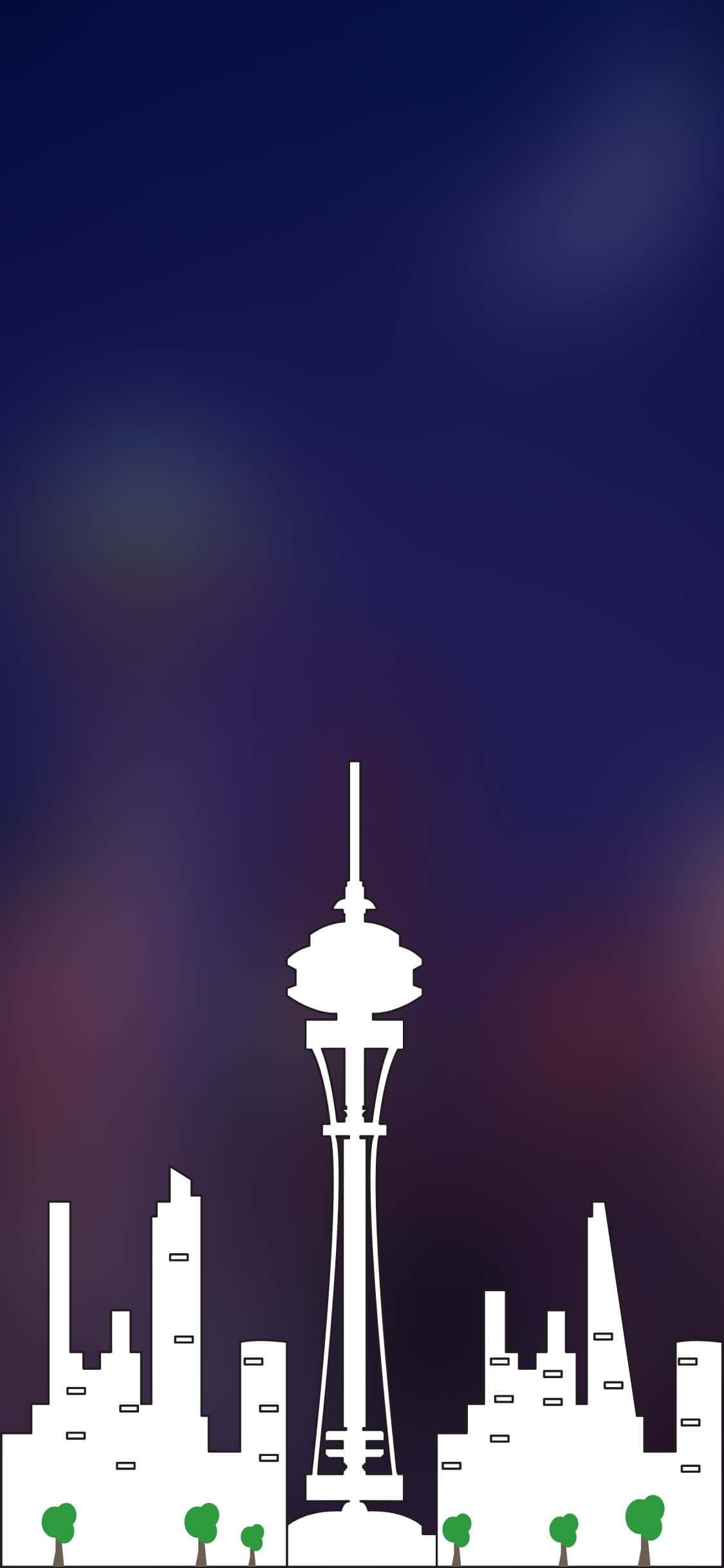 Orizontul impresionant al orașului Seattle reflectat în sticla unui iPhone X Fundal