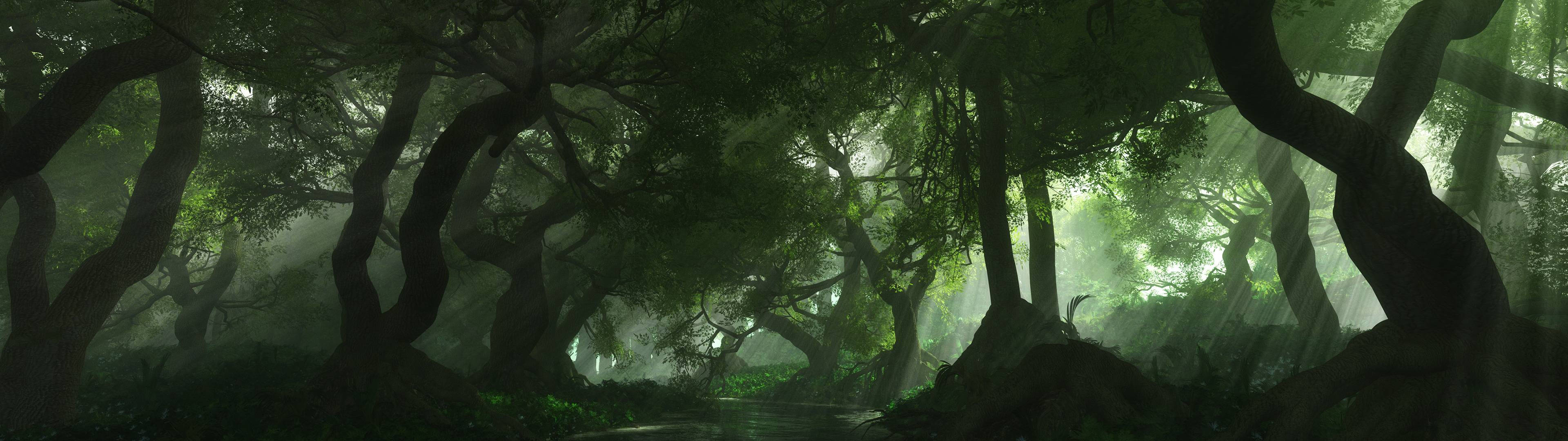 Pădure HD 3840x1080 pentru două monitoare Fundal