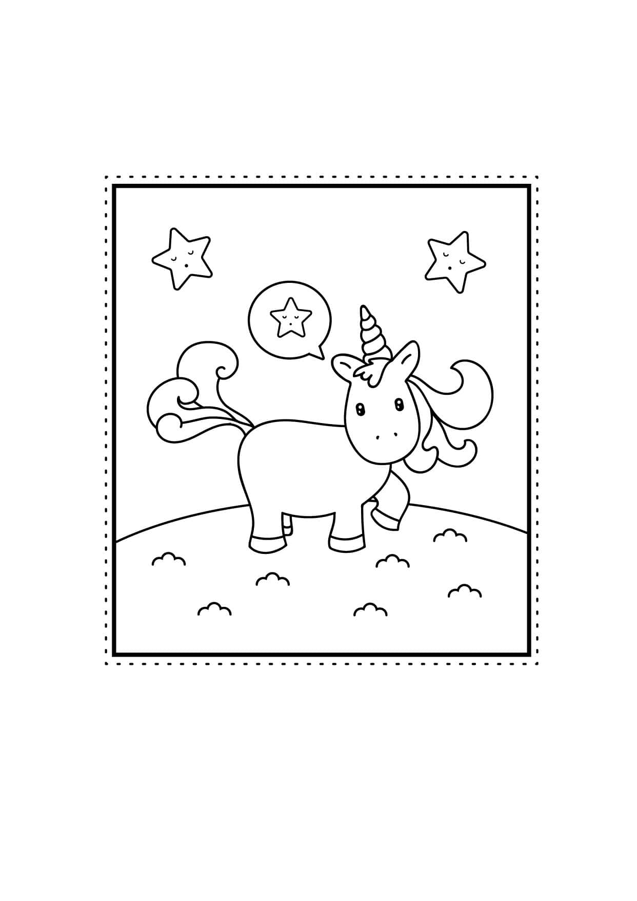 Pagina de colorat cu unicorn și stele Fundal