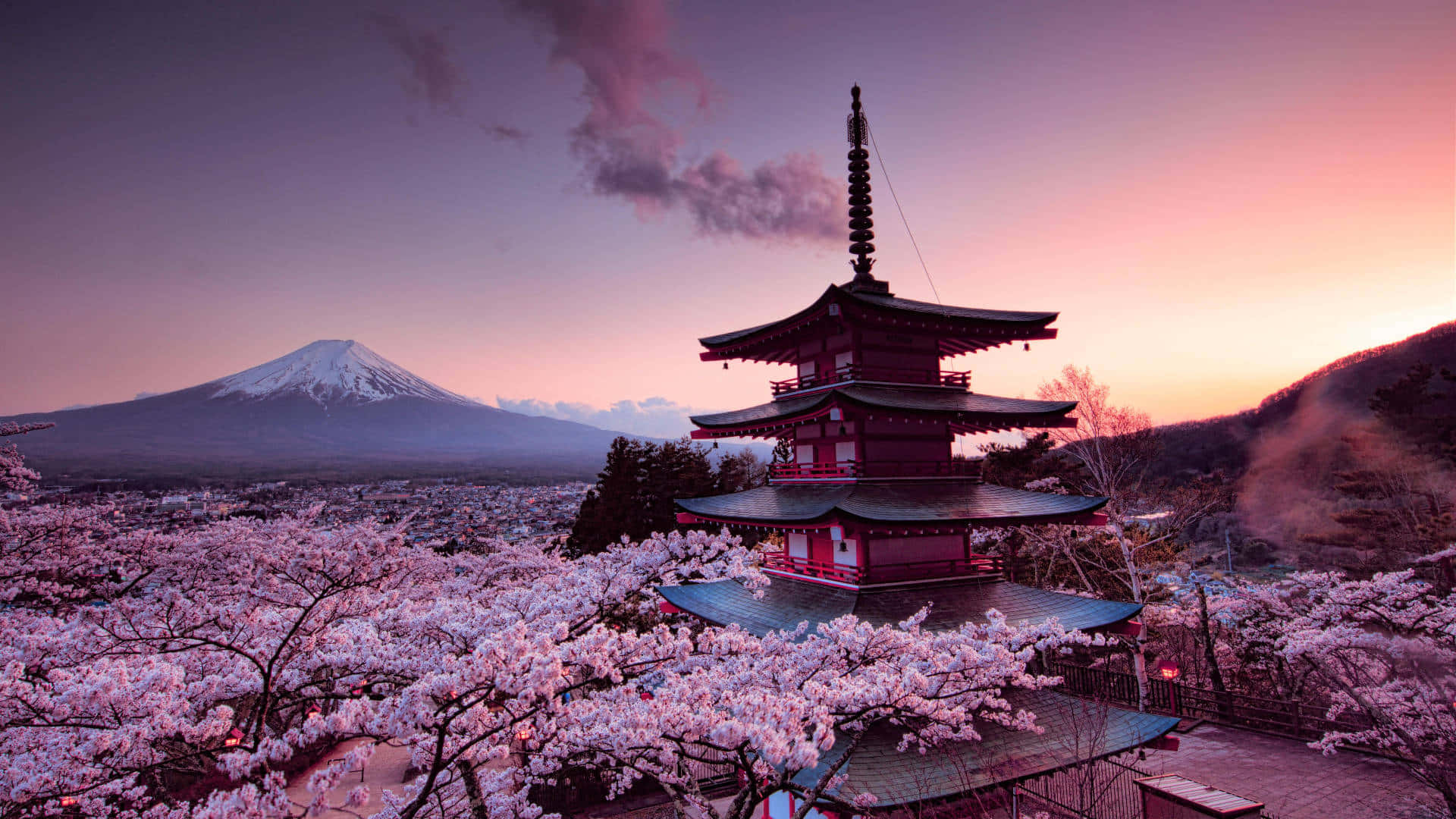 Pagoda Chureito cu vedere la Muntele Fuji Fundal