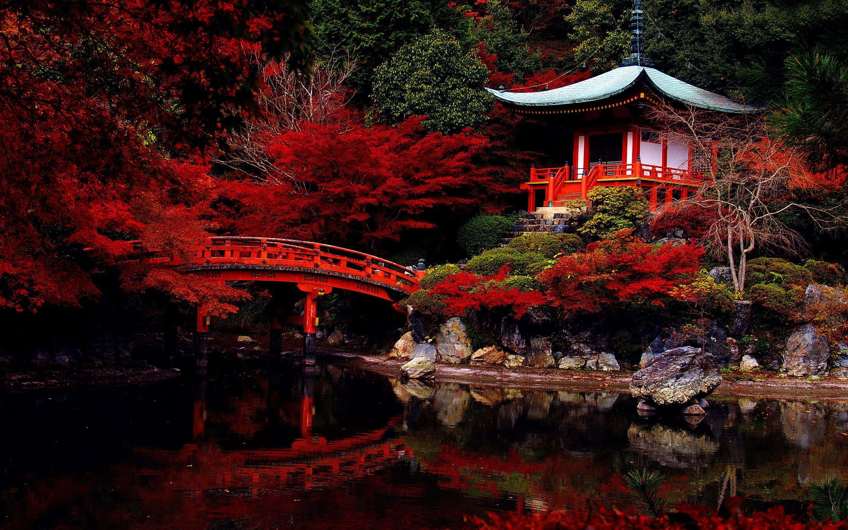 Pagodă Roșie Japoneză Lângă Apă Desktop Fundal