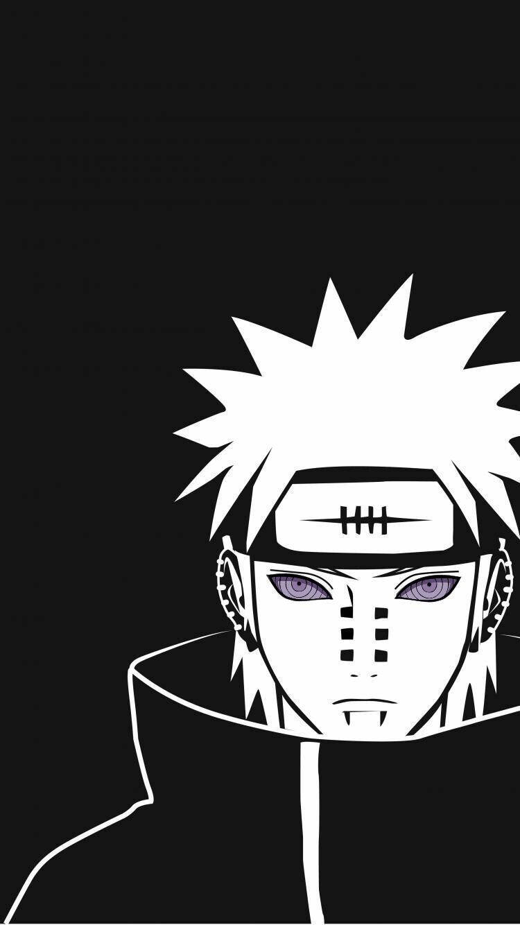 Pain Naruto Anime Alb Negru iPhone Fundal