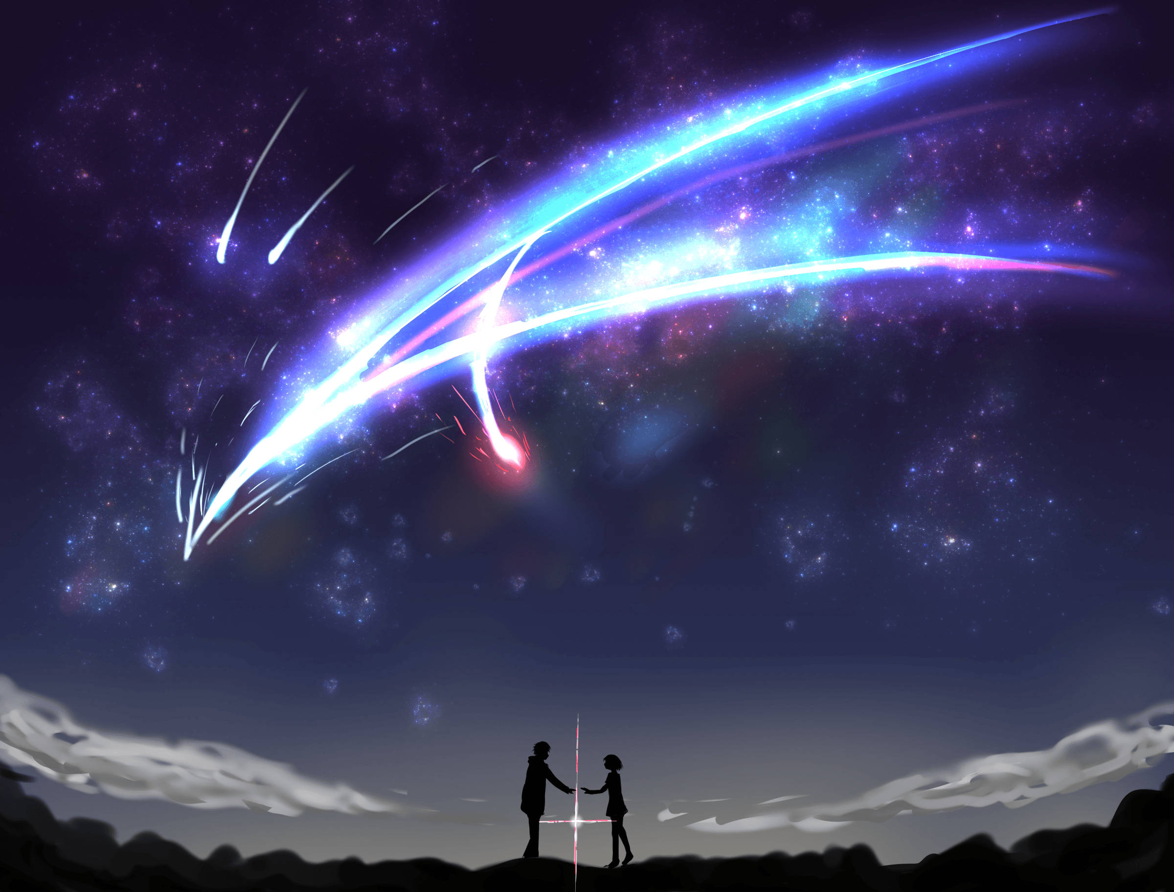 Paisaj Anime cu Stele Căzătoare Fundal