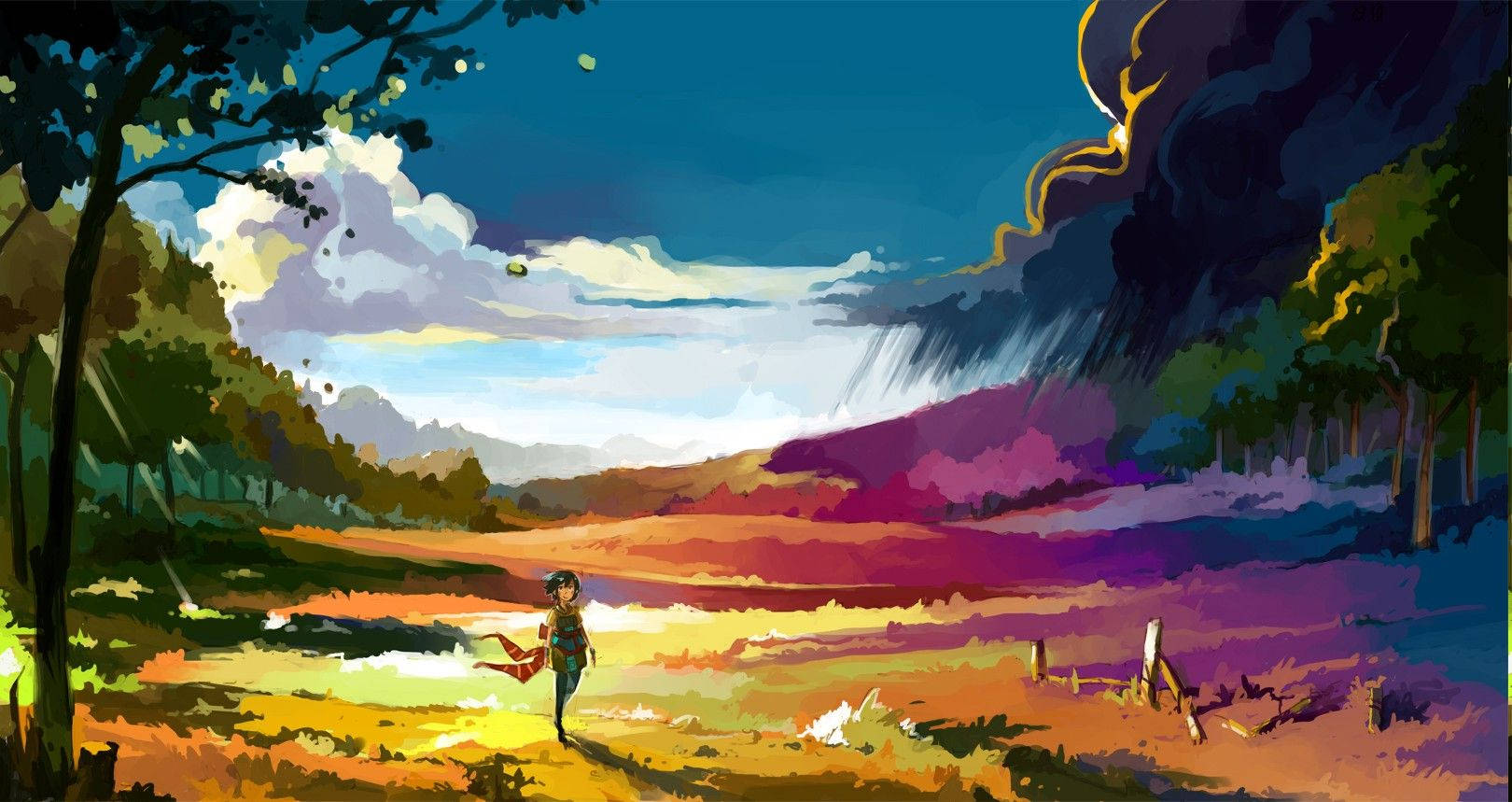 Pajiști Animate Colorate în Peisaj Anime Fundal