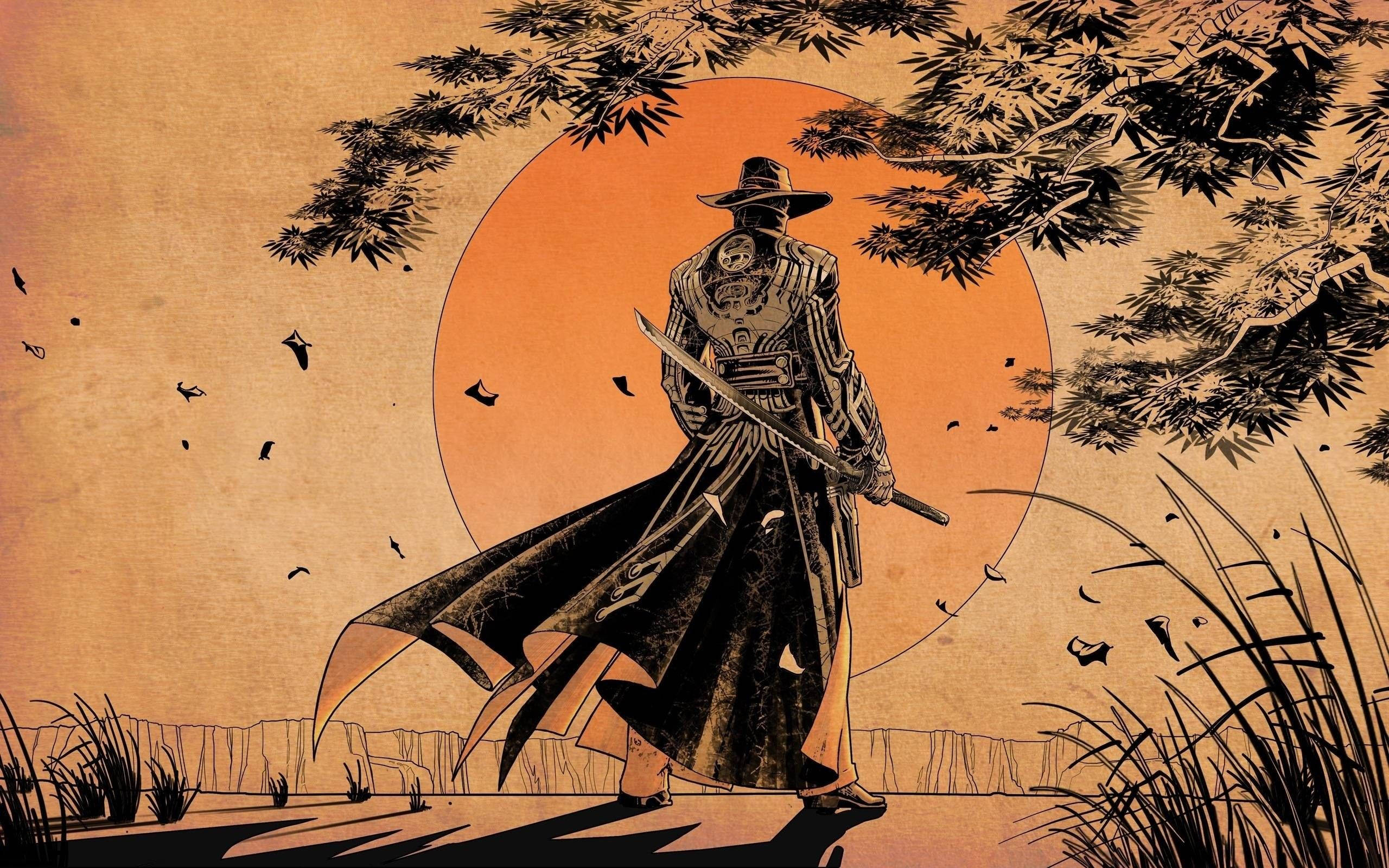 Pălărie de cowboy samurai japonez Fundal