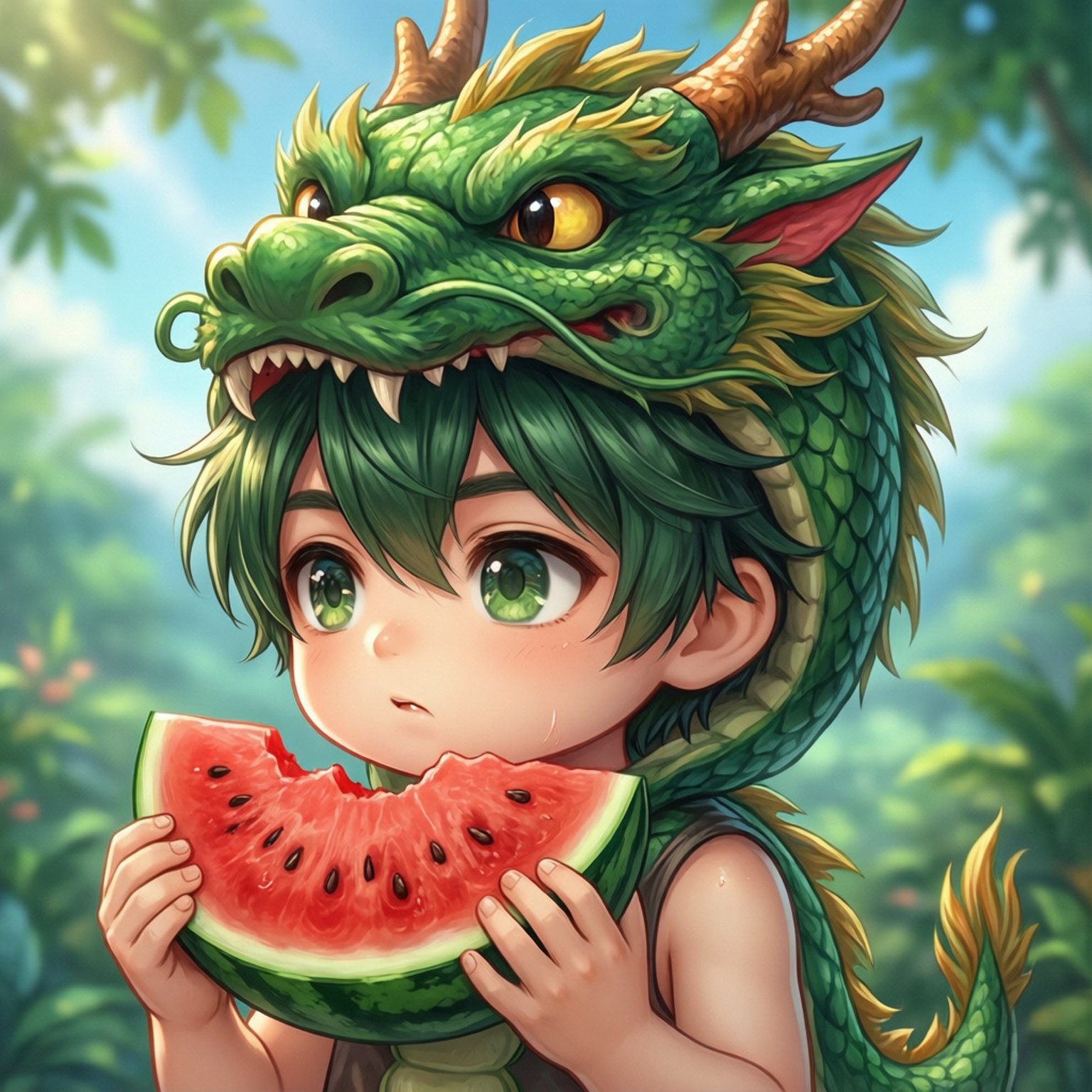 Pălărie Dragon cu Pepene Verde Fundal