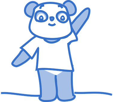 Panda desenat animat pe tricou albastru Fundal