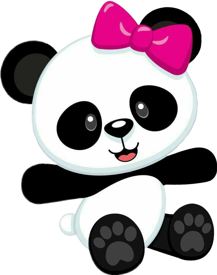 Panda desenată adorabilă cu fundă roz Fundal