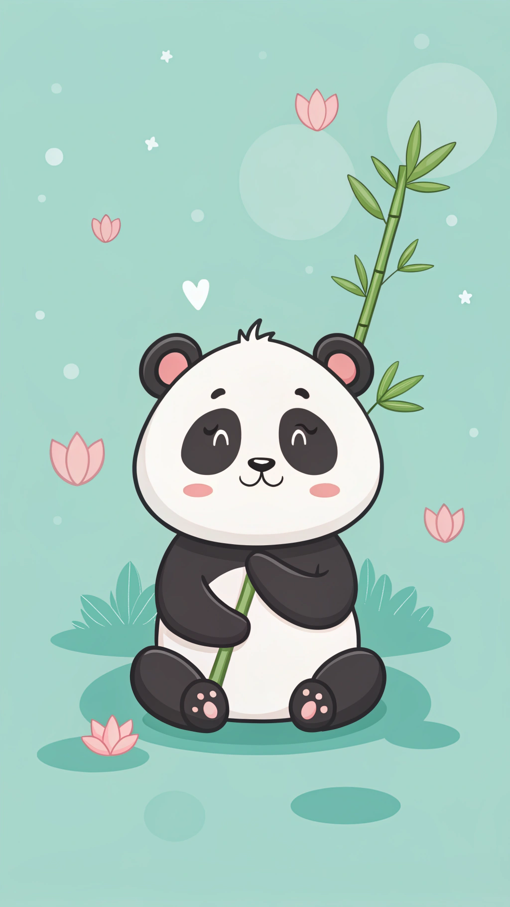 Panda Drăguț cu Bambus - Artă Cartoon Adorabilă Fundal