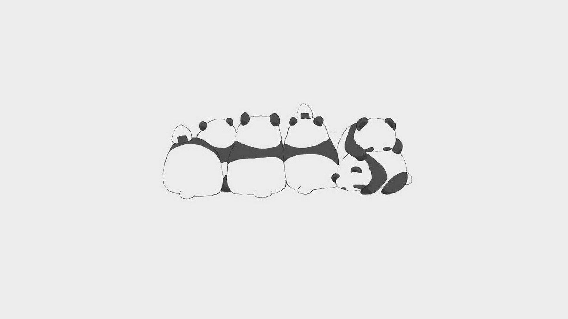 Fundal de perete cu panda kawaii în șir. — Panda Fundal
