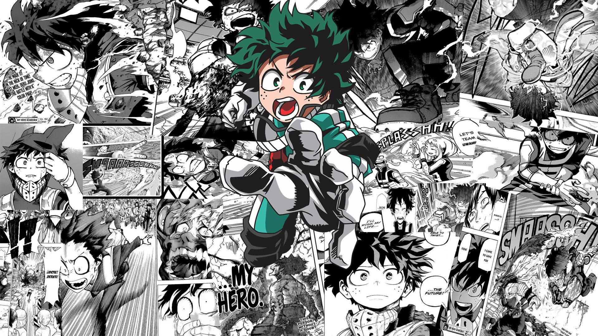 Panel Manga cu Eroul Midoriya Fundal