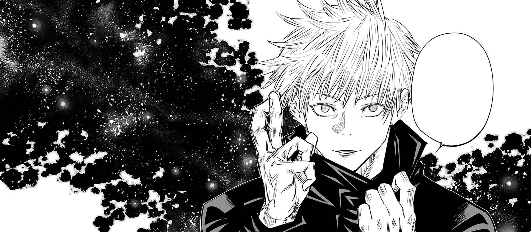Panou manga alb-negru cu Gojo Satoru Fundal