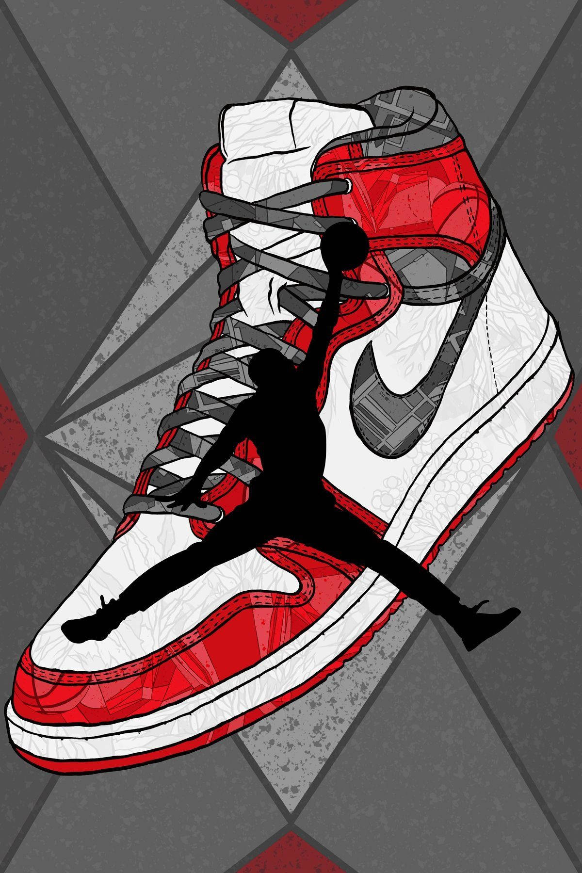 Pantofi Jordan Desene Animate Chicago Fundal Roșu Gri Fundal