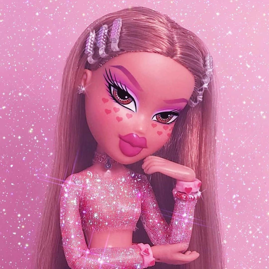 Papusa Bratz cu sclipici roz Fundal