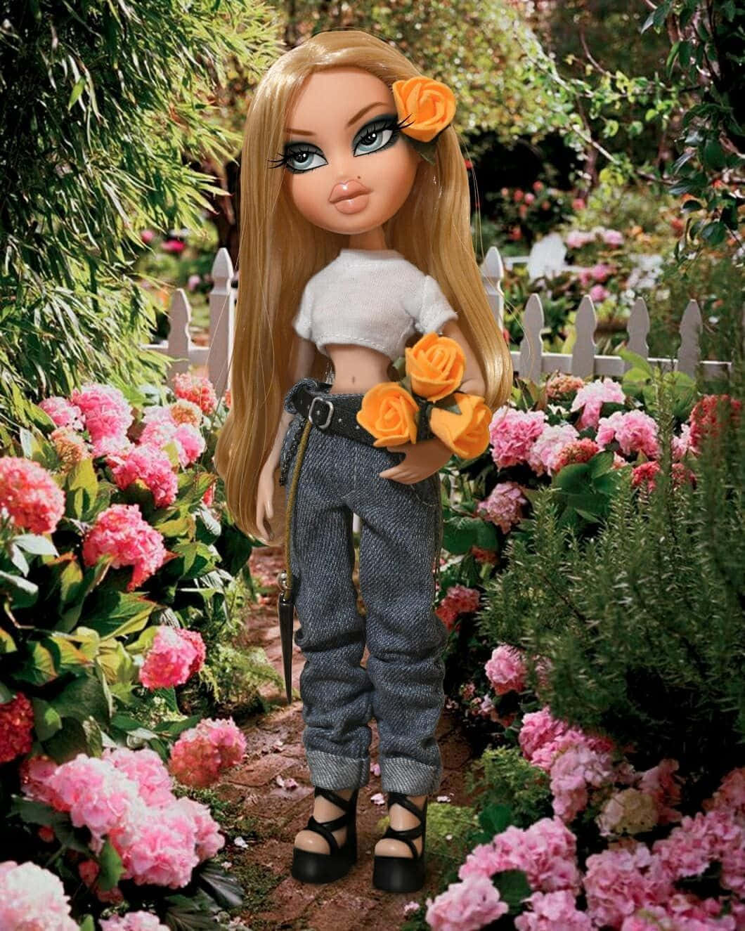 Păpușă Bratz Estetică în Grădină Fundal