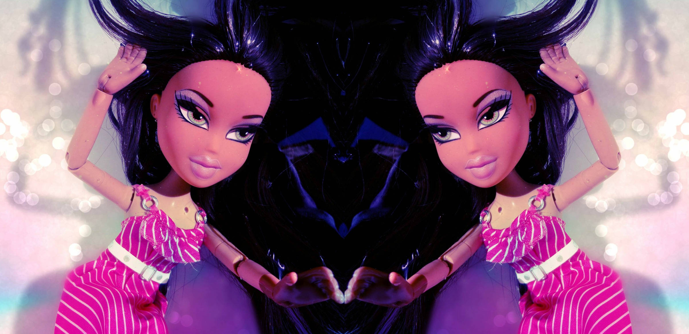 Păpușă Bratz estetică în rochii roz Fundal
