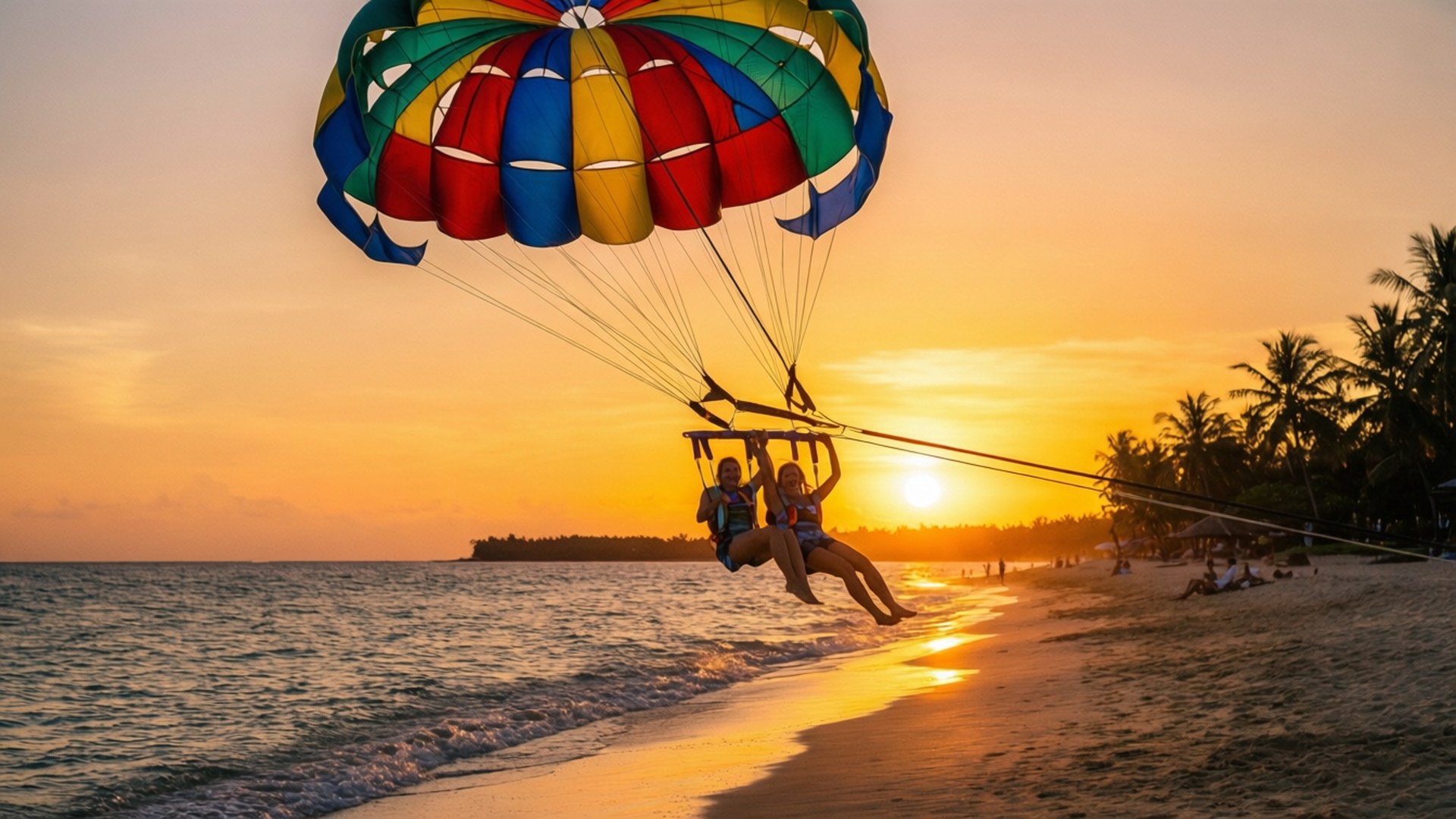 Parasailing la apus Fundal