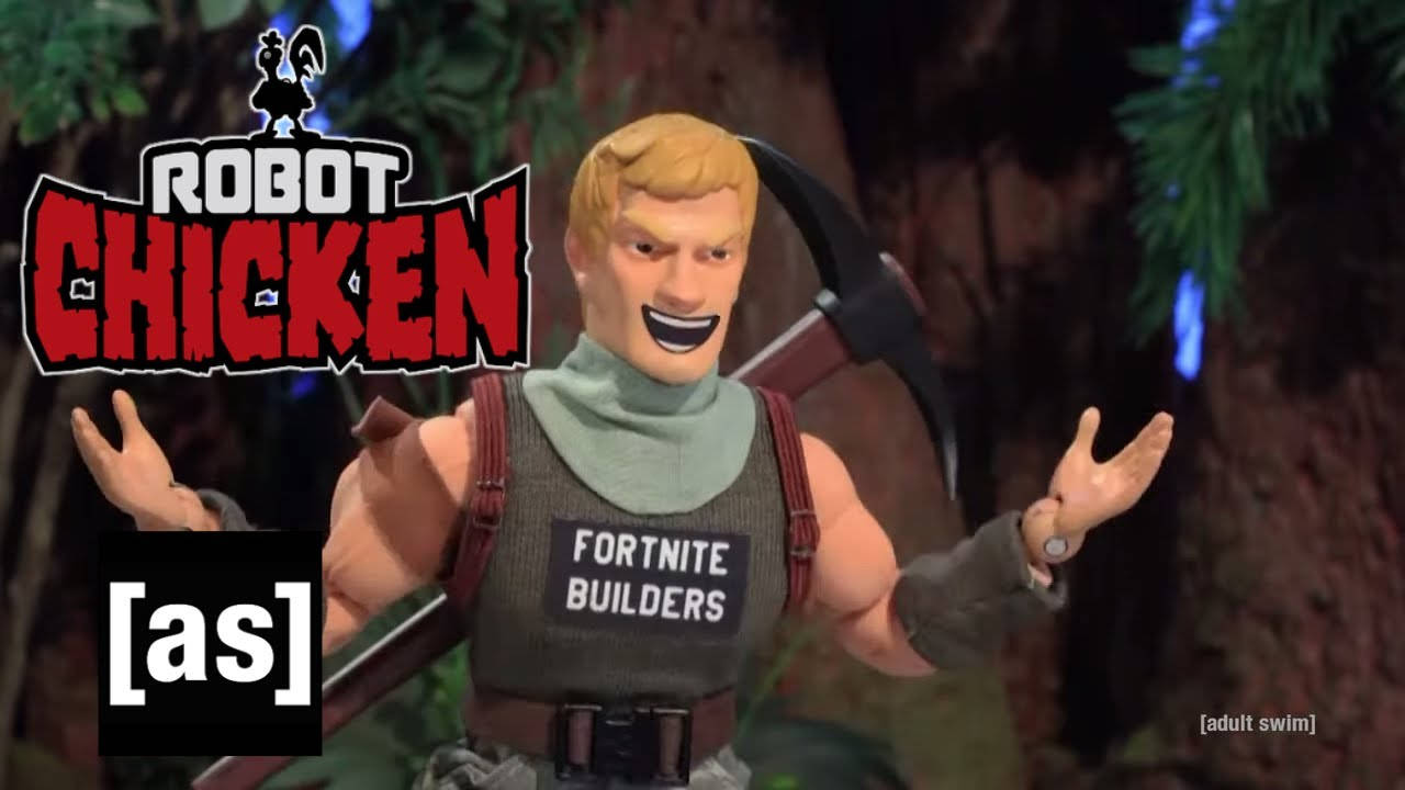 Parodie Robot Chicken cu Fortnite Fundal