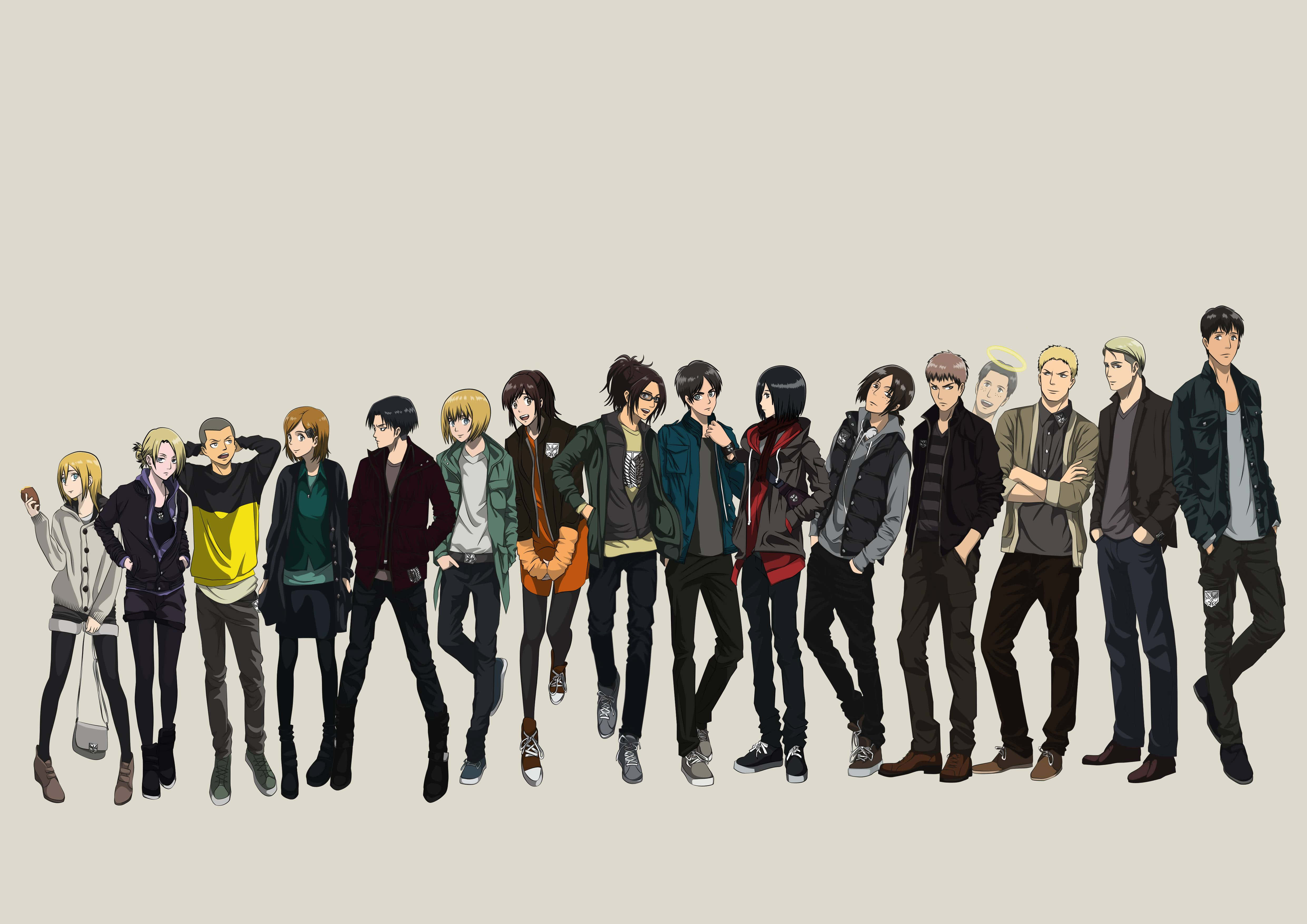 Pasionații de anime se bucură de Attack on Titan - Eren Yeager, Mikasa Ackermann și Armin Arlert Fundal