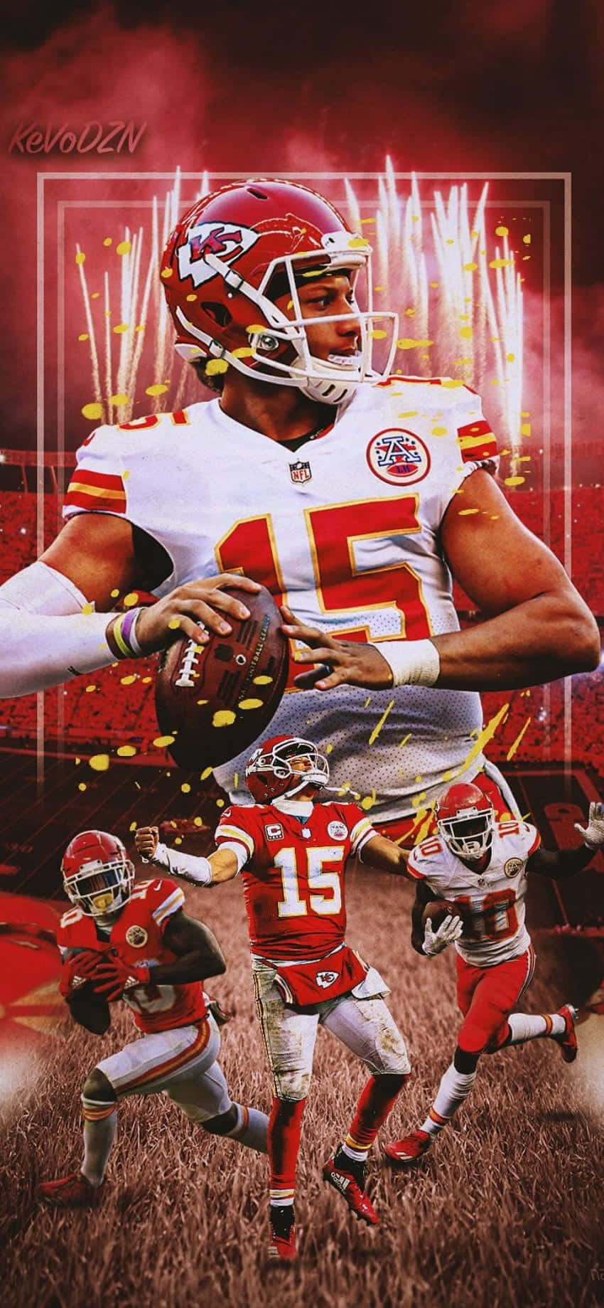 Pat Mahomes ținând telefonul Fundal