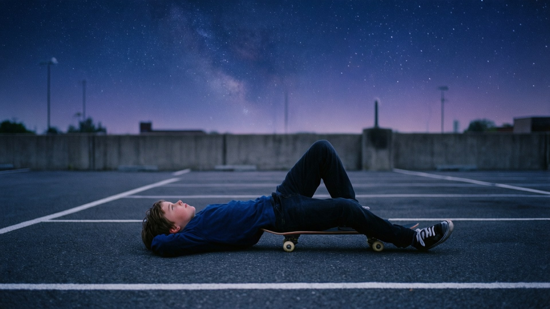 Patineur nocturn sub cerul înstelat Fundal