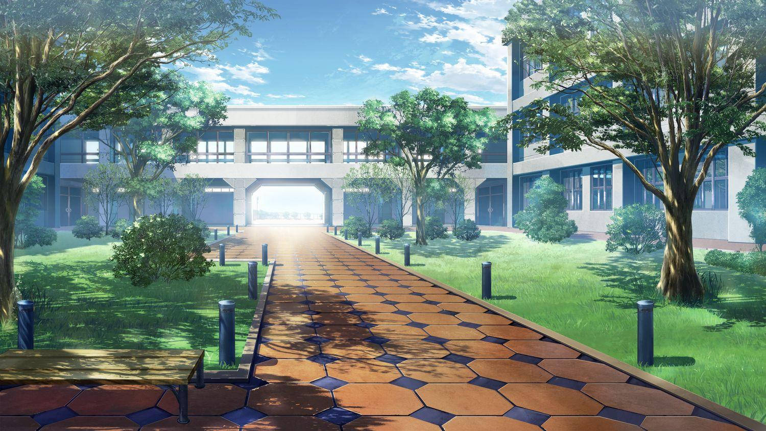 Pavaj cu gresie peisaj școlar anime Fundal