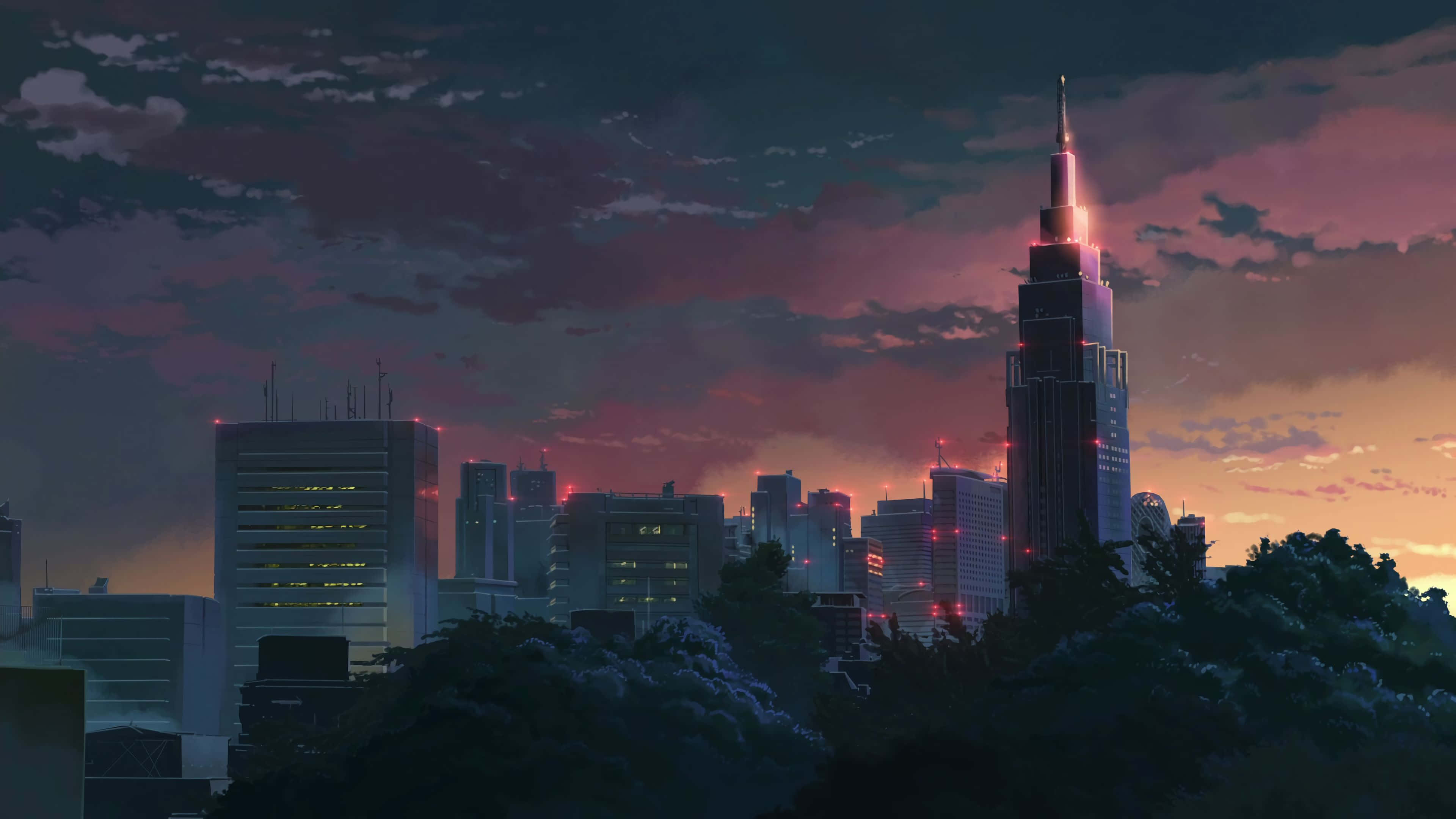Peisaj 4K Anime cu Orașul Tokyo Fundal