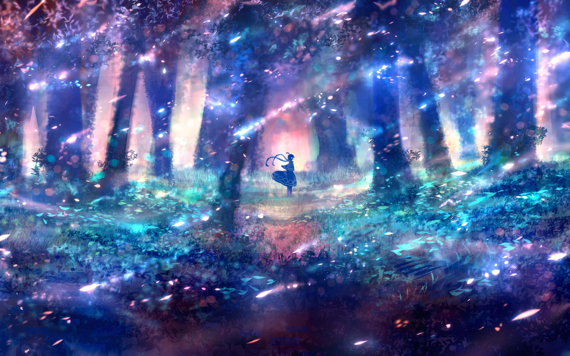 Peisaj anime captivant cu lac cristalin și flori de cireș Fundal