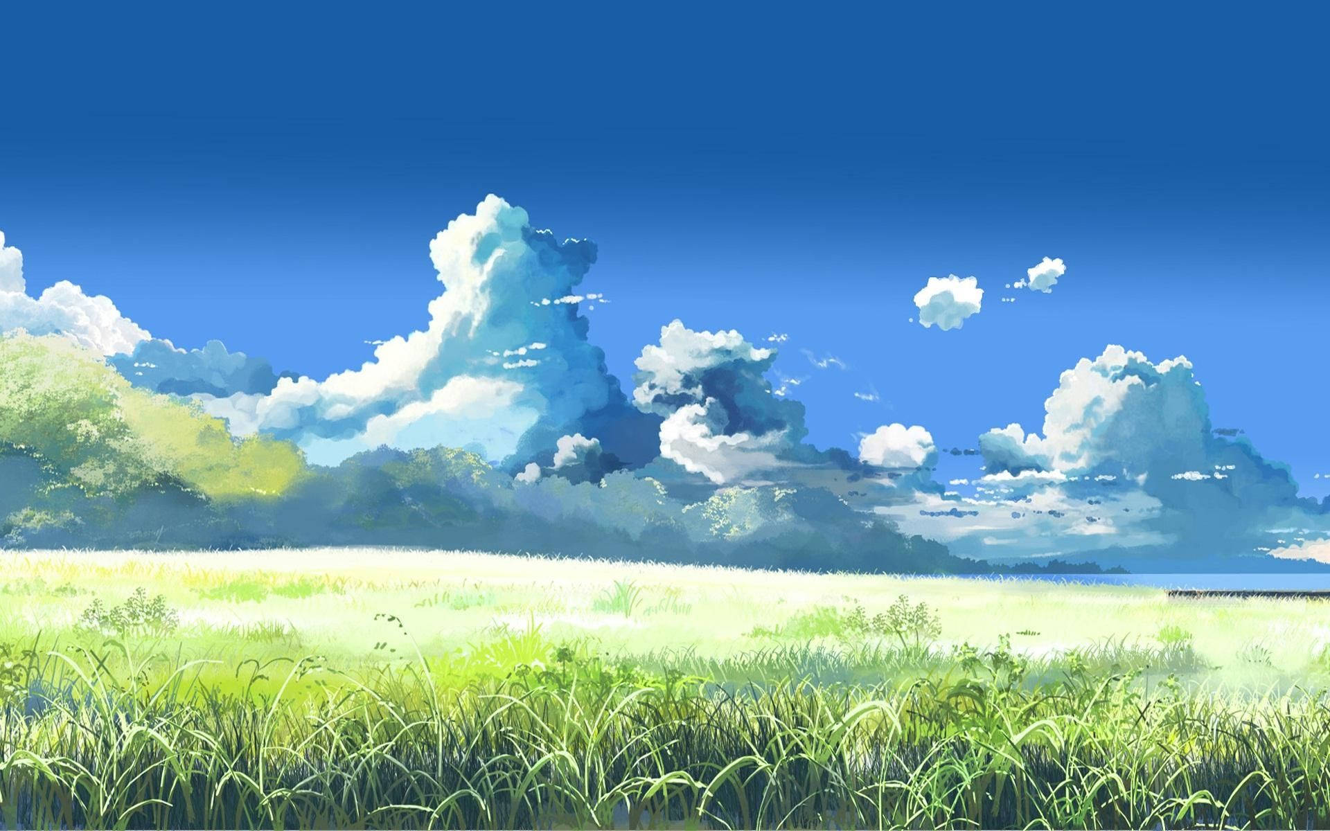 Peisaj anime cu câmpie ierboasă Fundal
