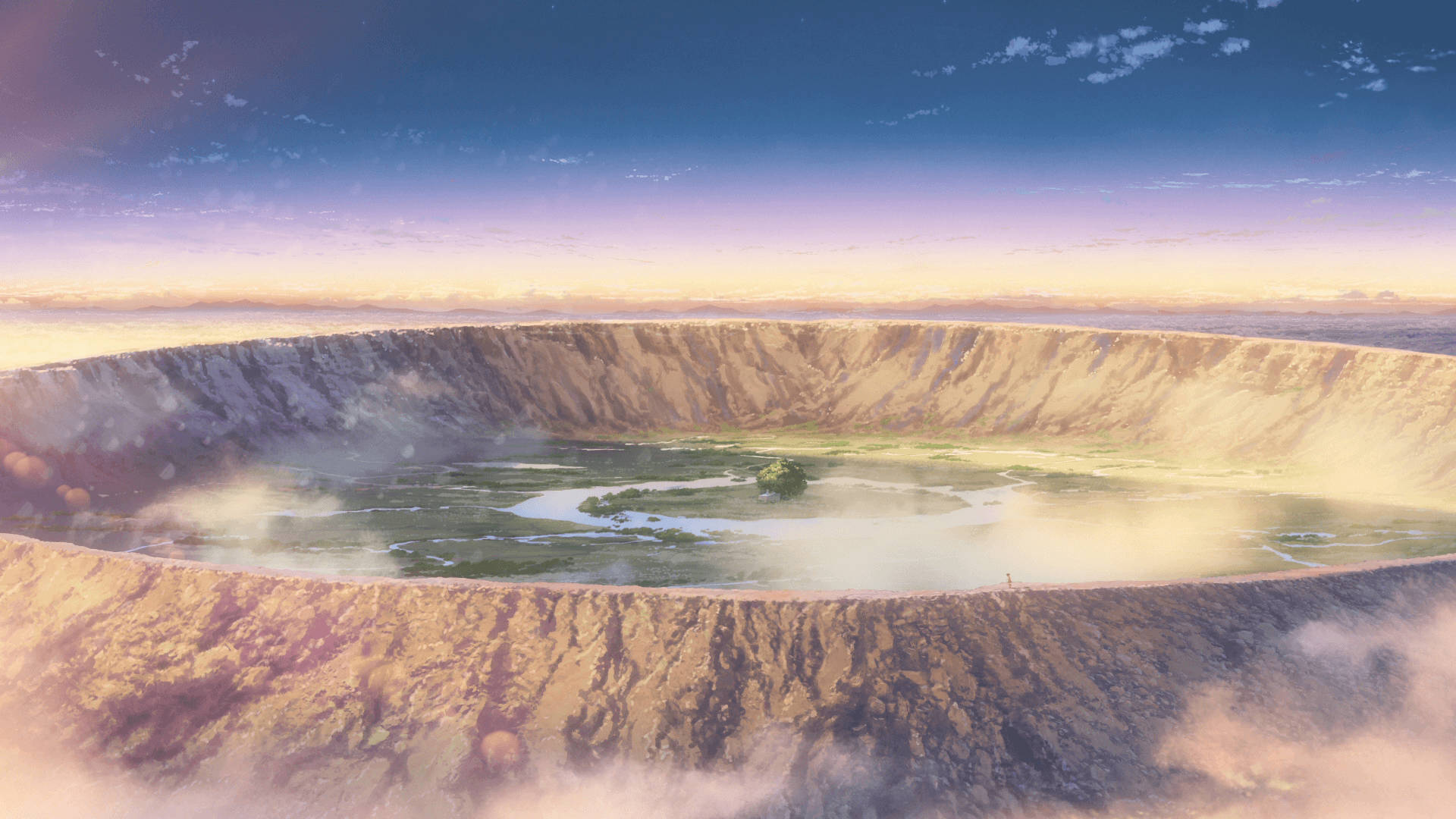 Peisaj Anime cu Crater Deschis Fundal