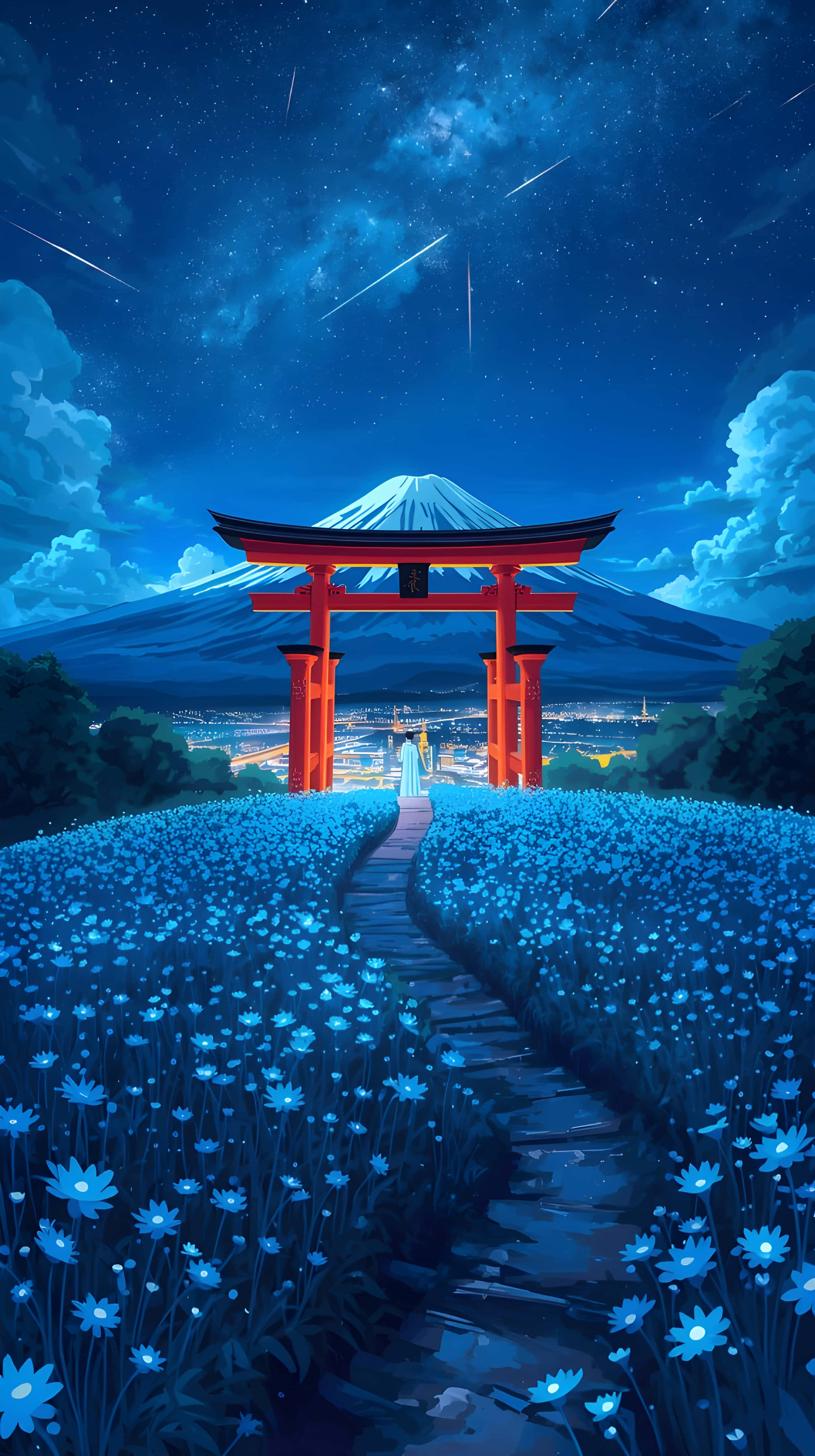 Peisaj de noapte japonez în stil anime estetic Fundal