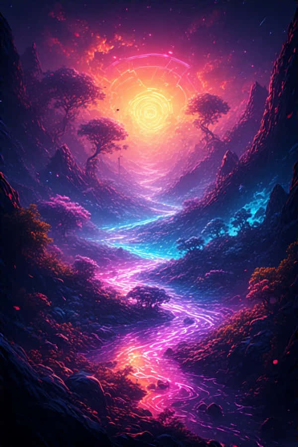 Peisaj Neon Spectaculos Culori Vibrante 4K Fundal