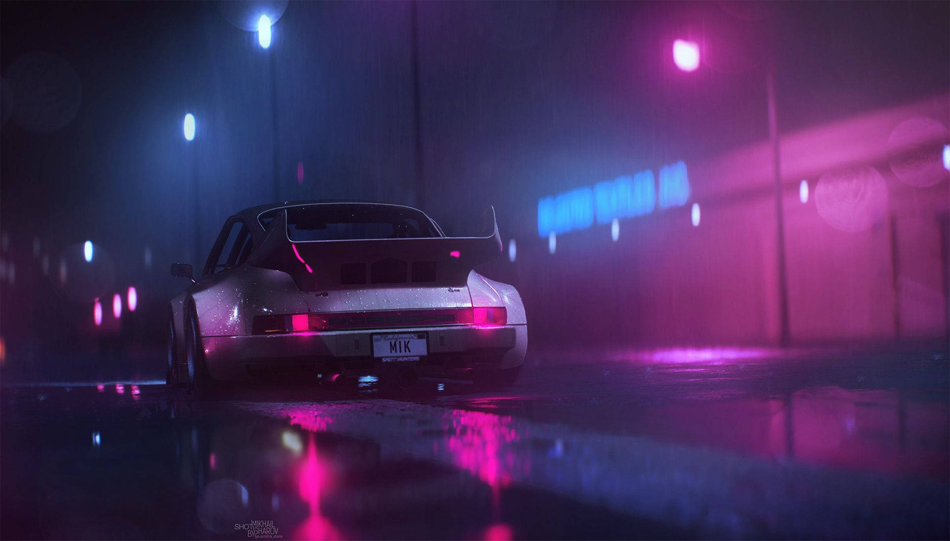 Peisaj Nocturn Captivant în Neon Violet Fundal