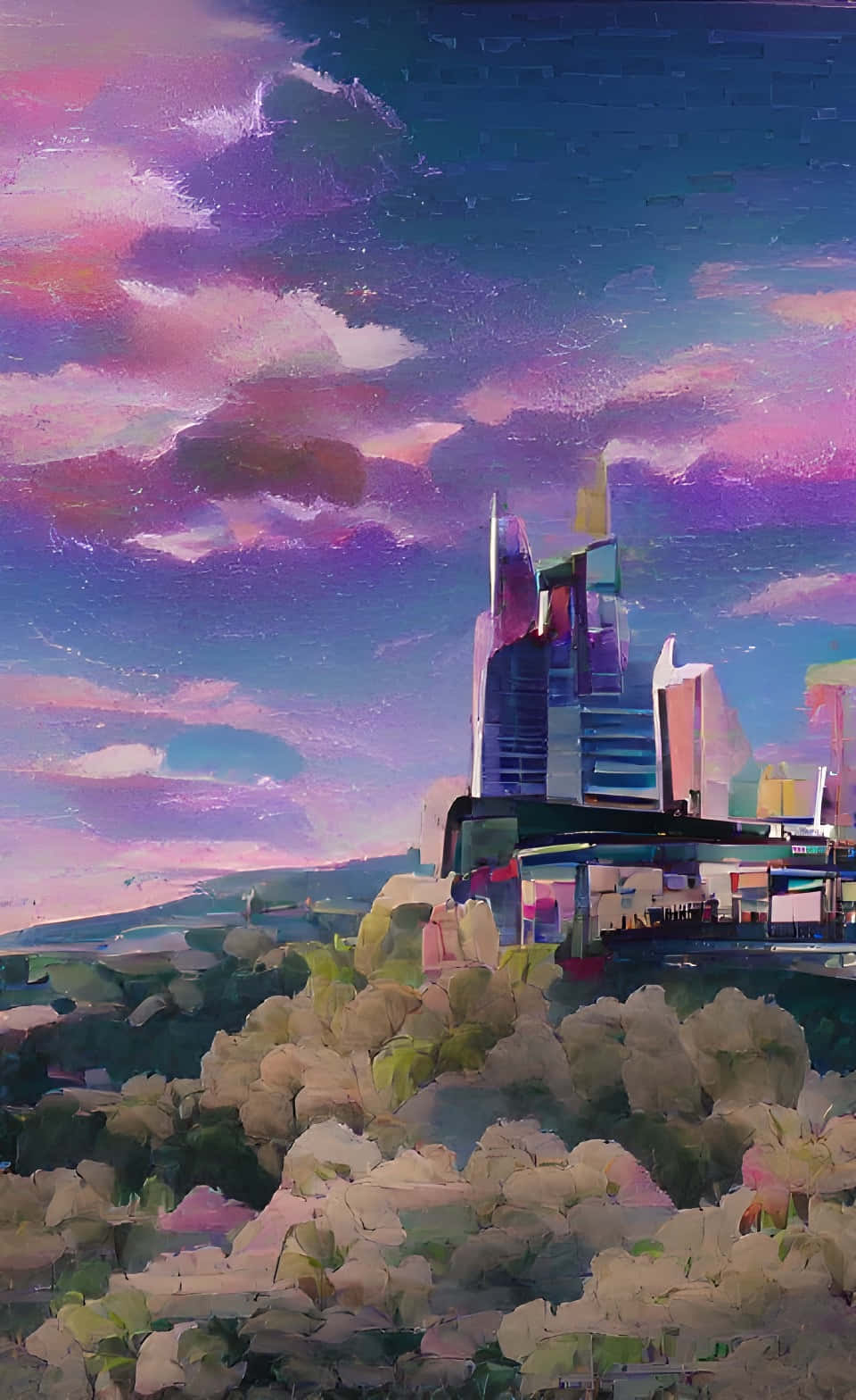 Peisaj Urban Anime Captivant la Amurg Fundal