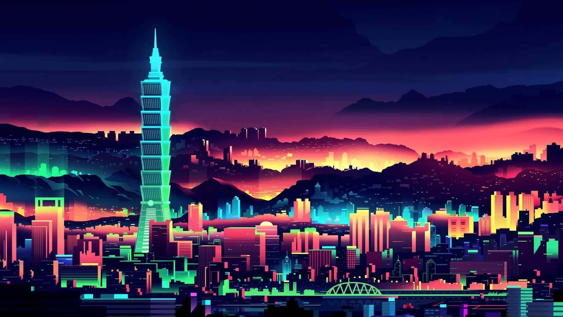 Peisaj urban futurist iluminat Fundal