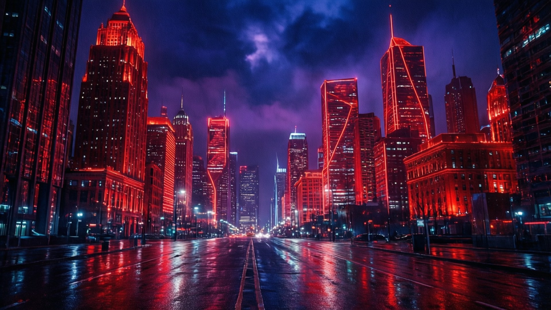 Peisaj Urban Neon Roșu Fundal