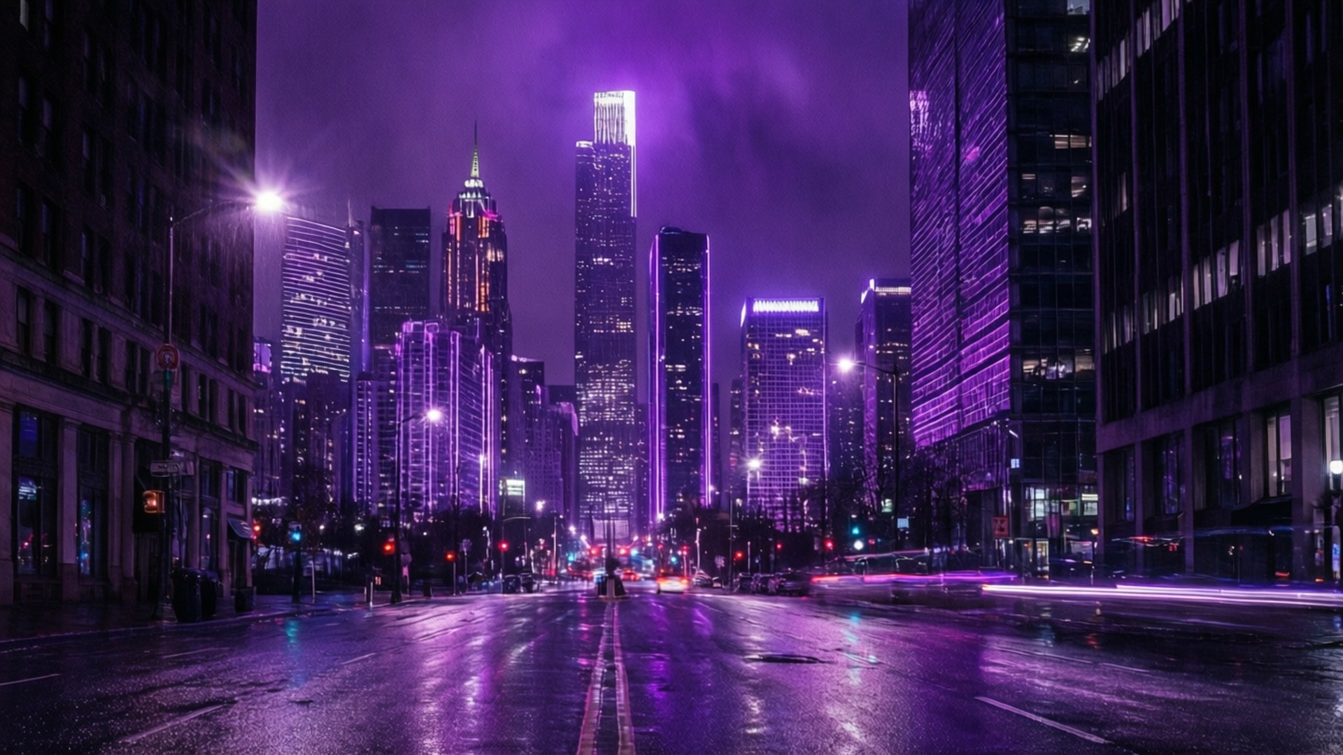 Peisaj urban neon violet Fundal