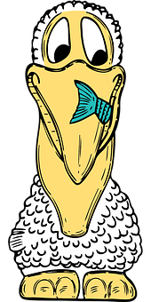 Pelicană desenată animat cu pește Fundal