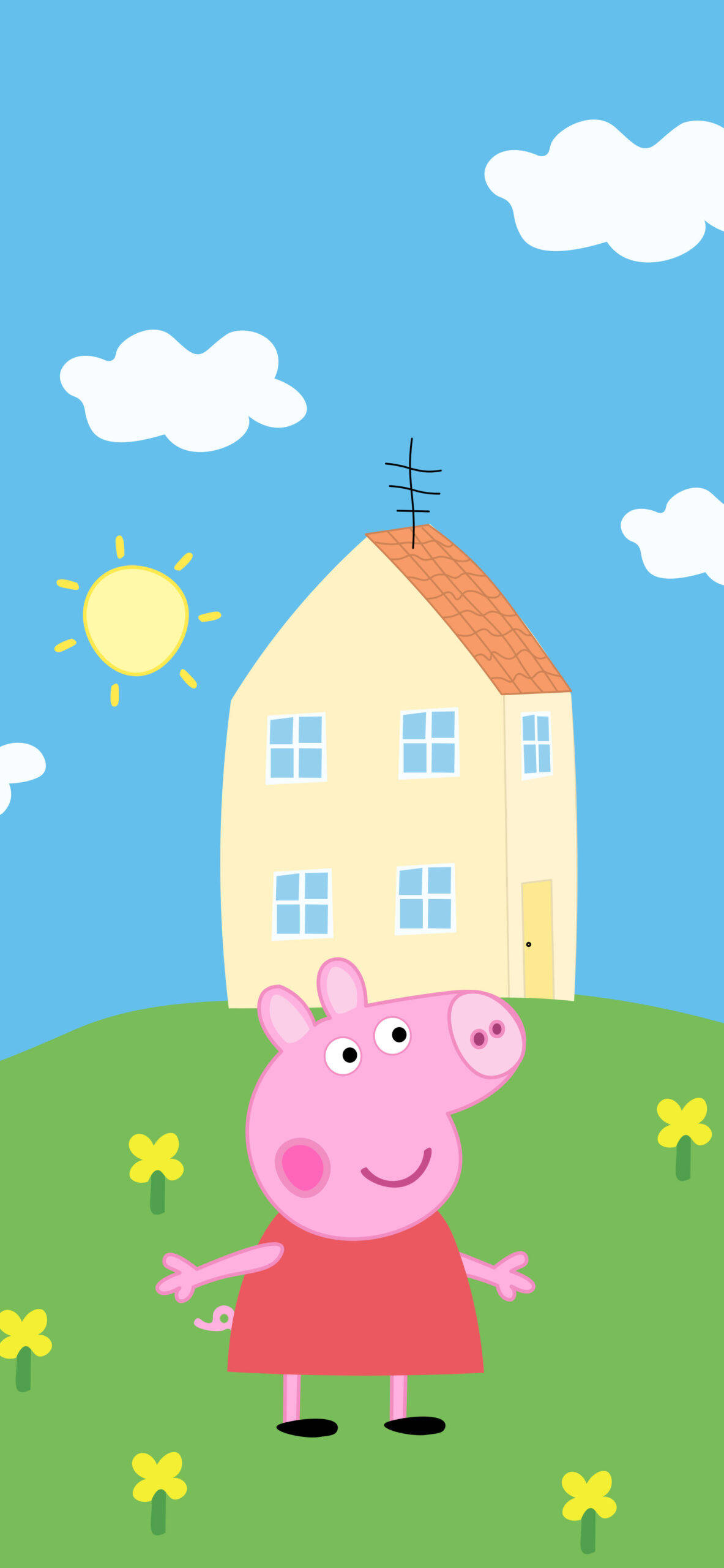 Peppa Pig câmp cu flori pentru iPhone Fundal