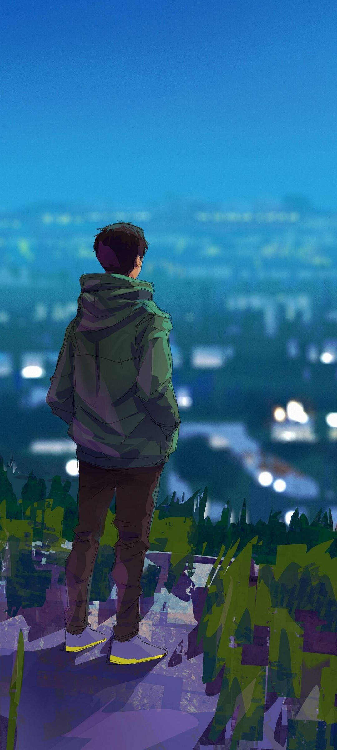 Personaj Anime Absorbit pe Ecranul OnePlus 9R Fundal