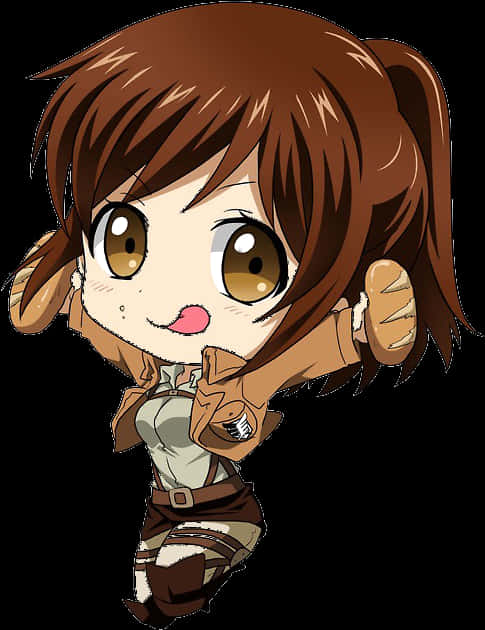Personaj Anime Chibi cu Păr Castaniu Fundal